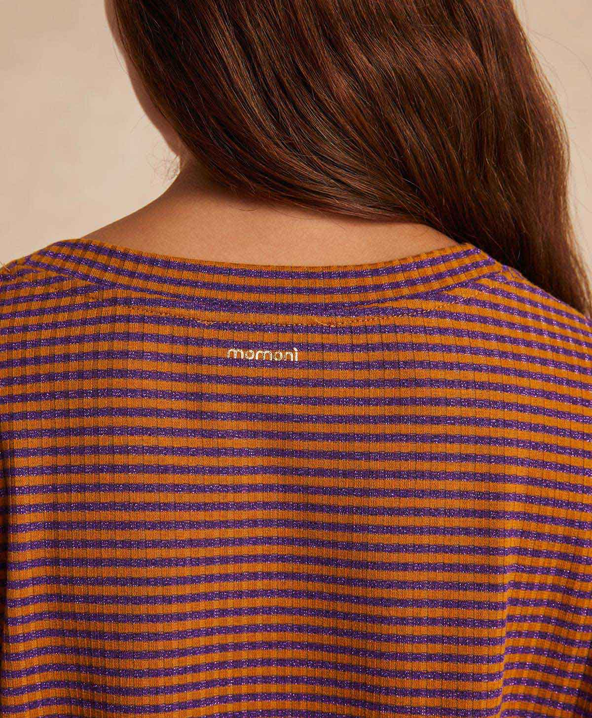 IORA TSHIRT IN LUREX RIB STRIPE - CURRY/VIOLET - Momonì