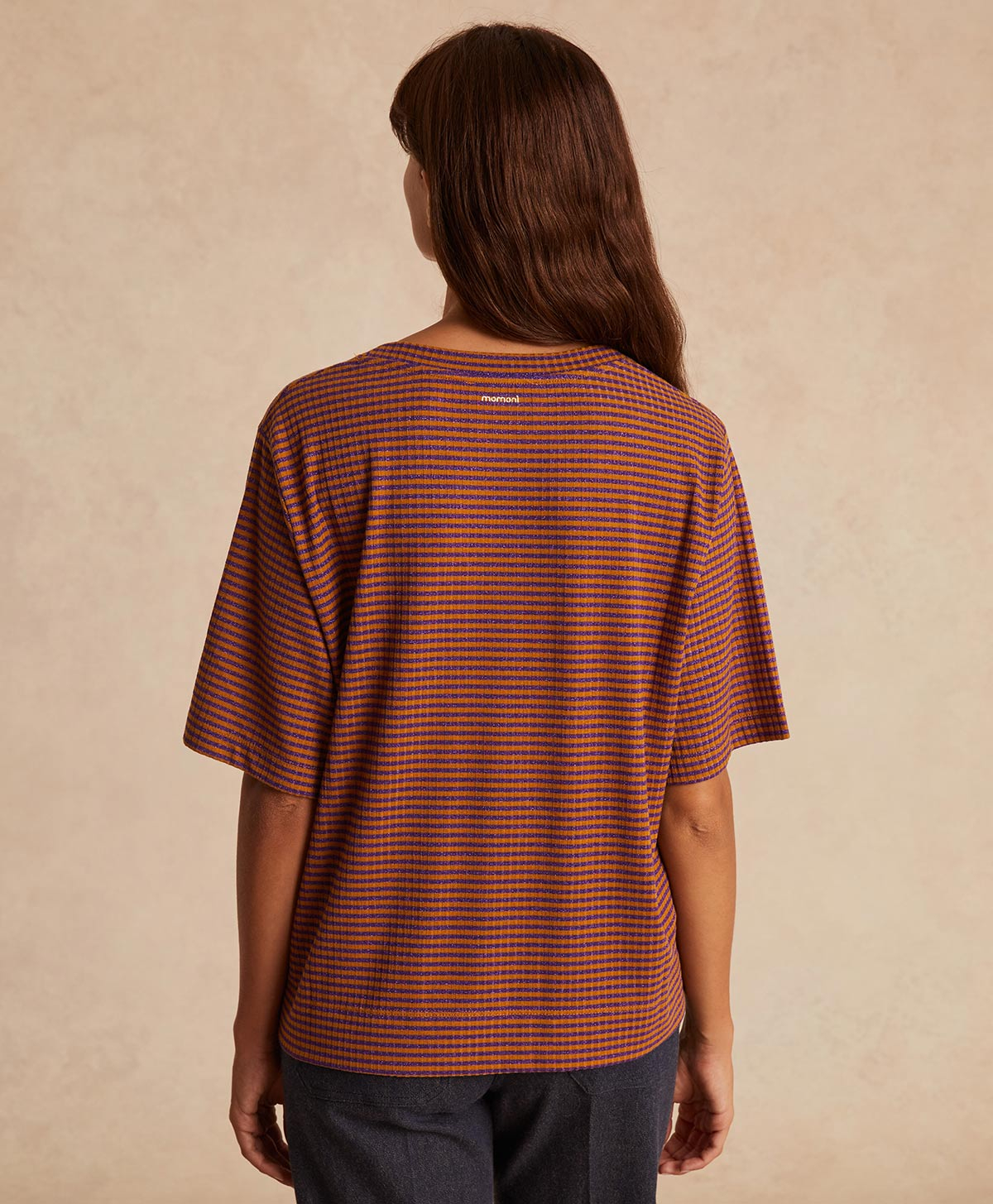 IORA TSHIRT IN LUREX RIB STRIPE - CURRY/VIOLET - Momonì