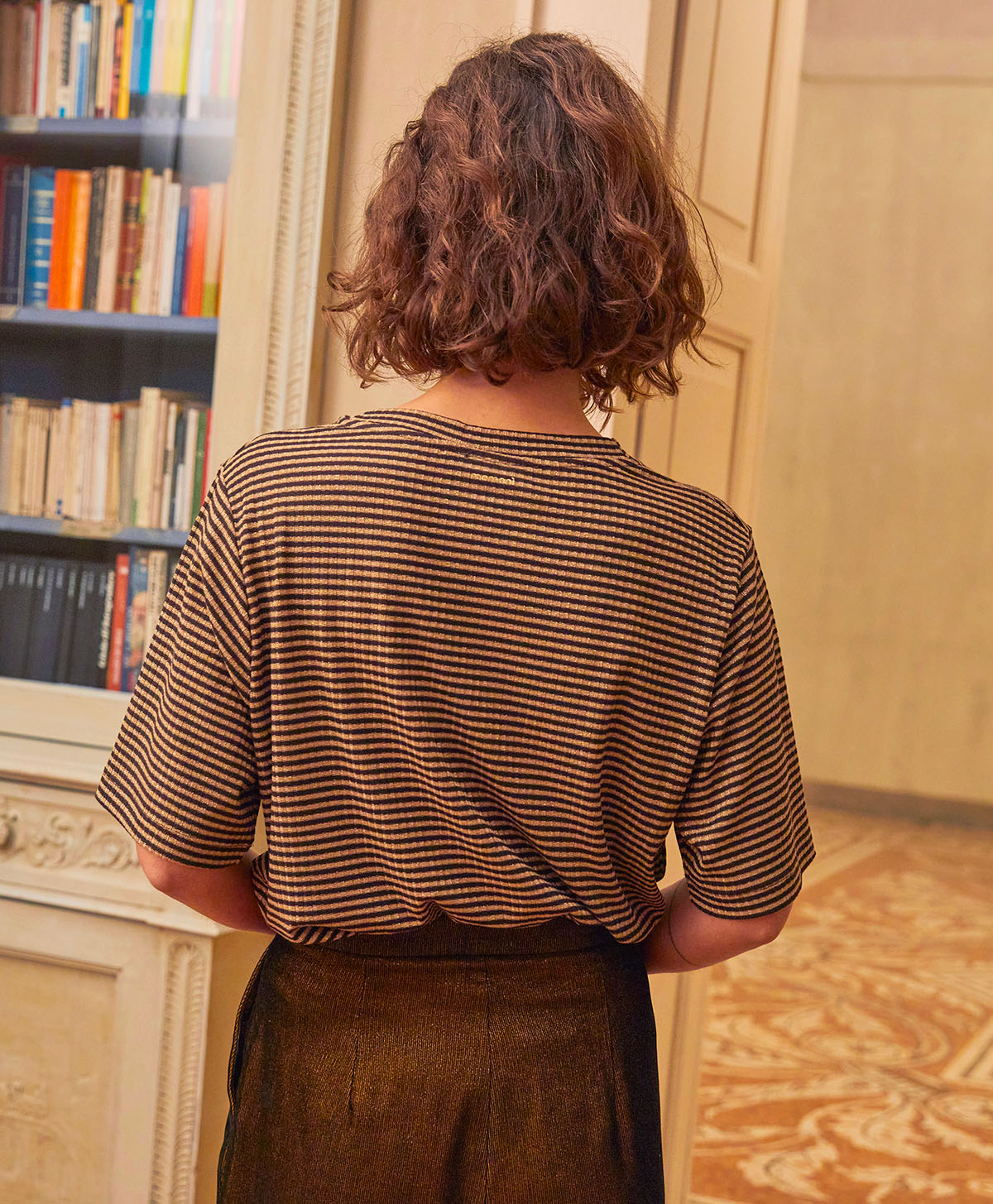 IORA TSHIRT IN LUREX RIB STRIPE - DARK/GOLD - Momonì