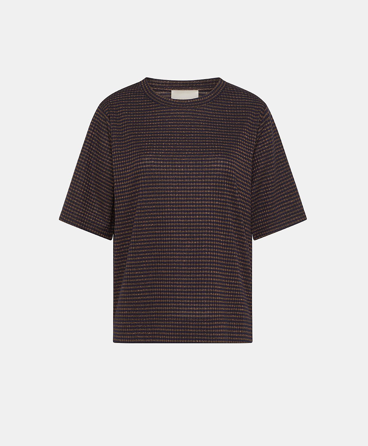 IORA TSHIRT IN LUREX RIB STRIPE - BLUE/BRONZE - Momonì