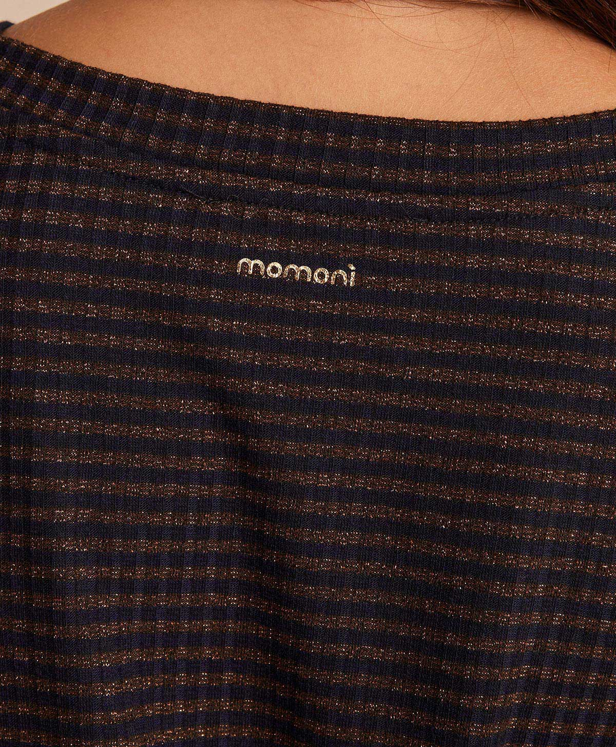 IORA TSHIRT IN LUREX RIB STRIPE - BLUE/BRONZE - Momonì