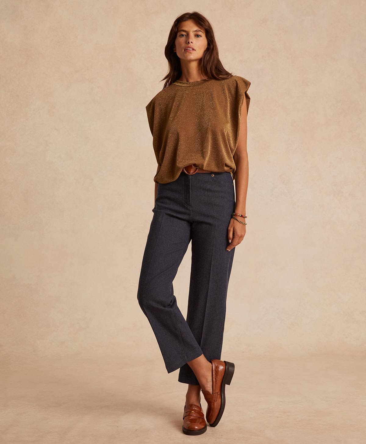 ENNA TOP IN LUREX JERSEY - CIGAR BROWN - Clothing - Momonì