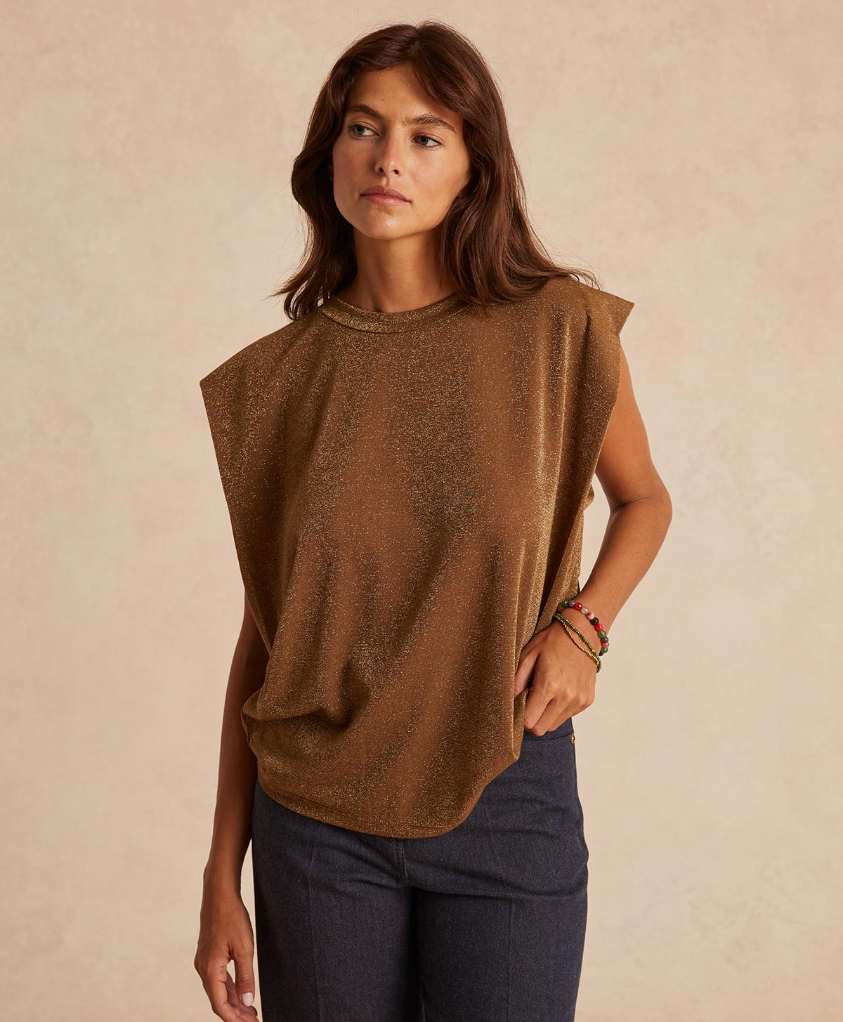 TOP ENNA EN JERSEY LUREX - CIGARE - Momonì