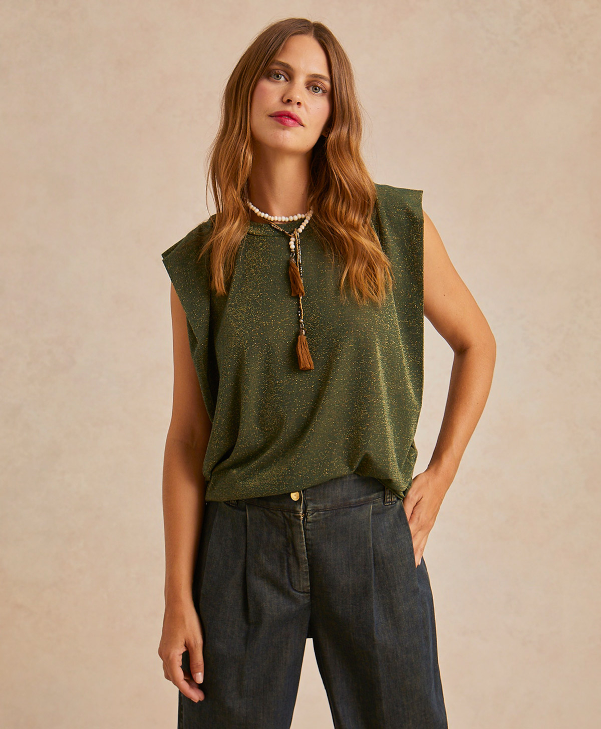 TOP ENNA EN JERSEY LUREX - VERT FORÊT - Clothing - Momonì