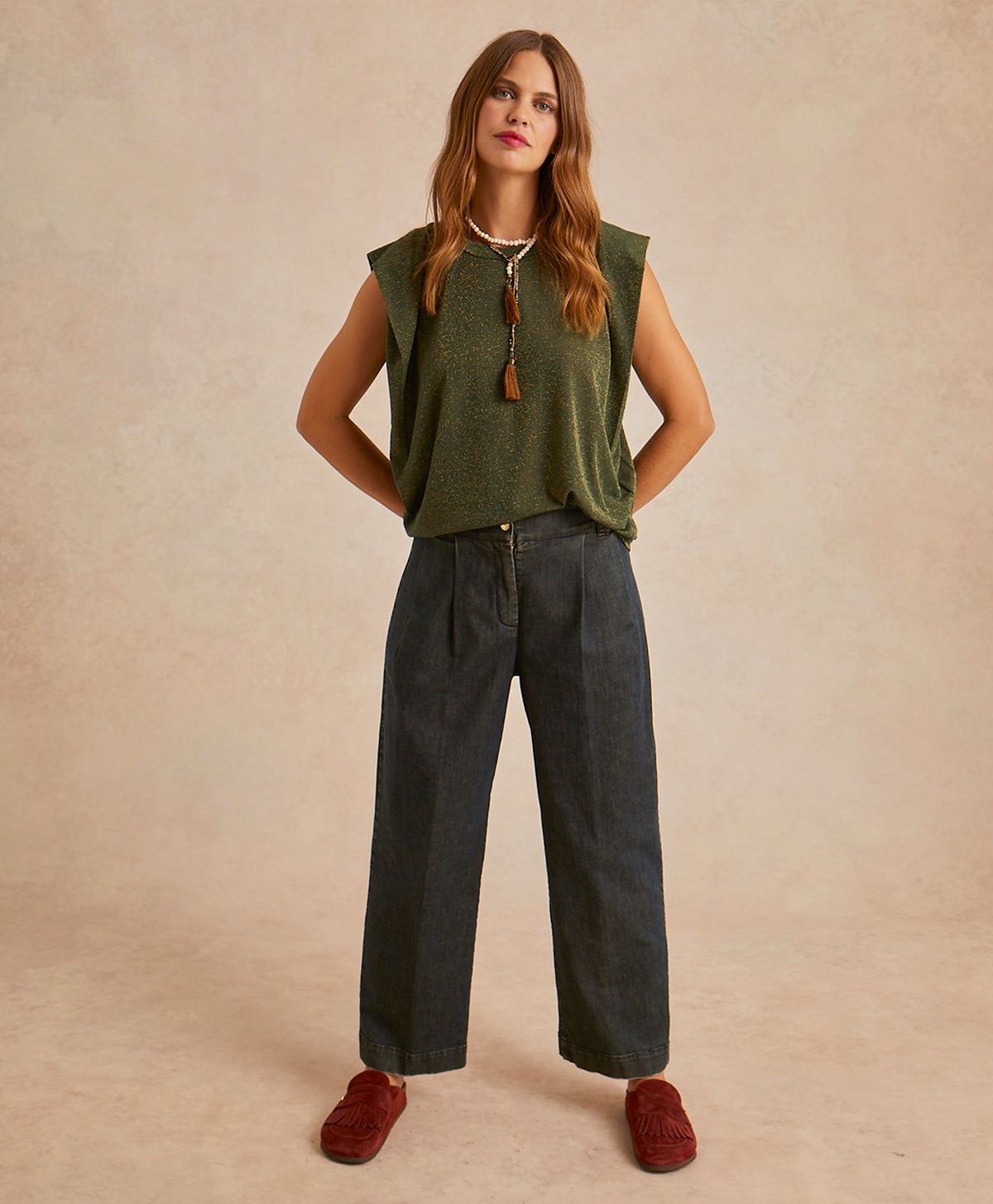 TOP ENNA EN JERSEY LUREX - VERT FORÊT - Momonì