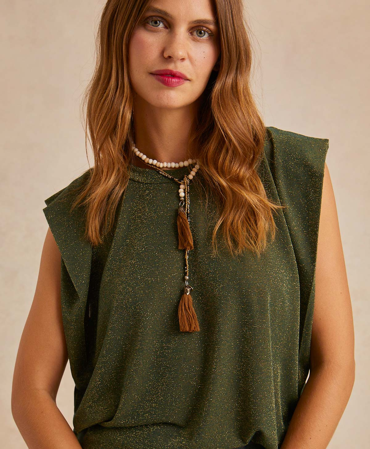 TOP ENNA EN JERSEY LUREX - VERT FORÊT - Momonì