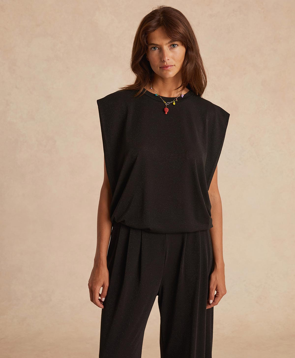 ENNA TOP IN LUREX JERSEY - BLACK - Momonì