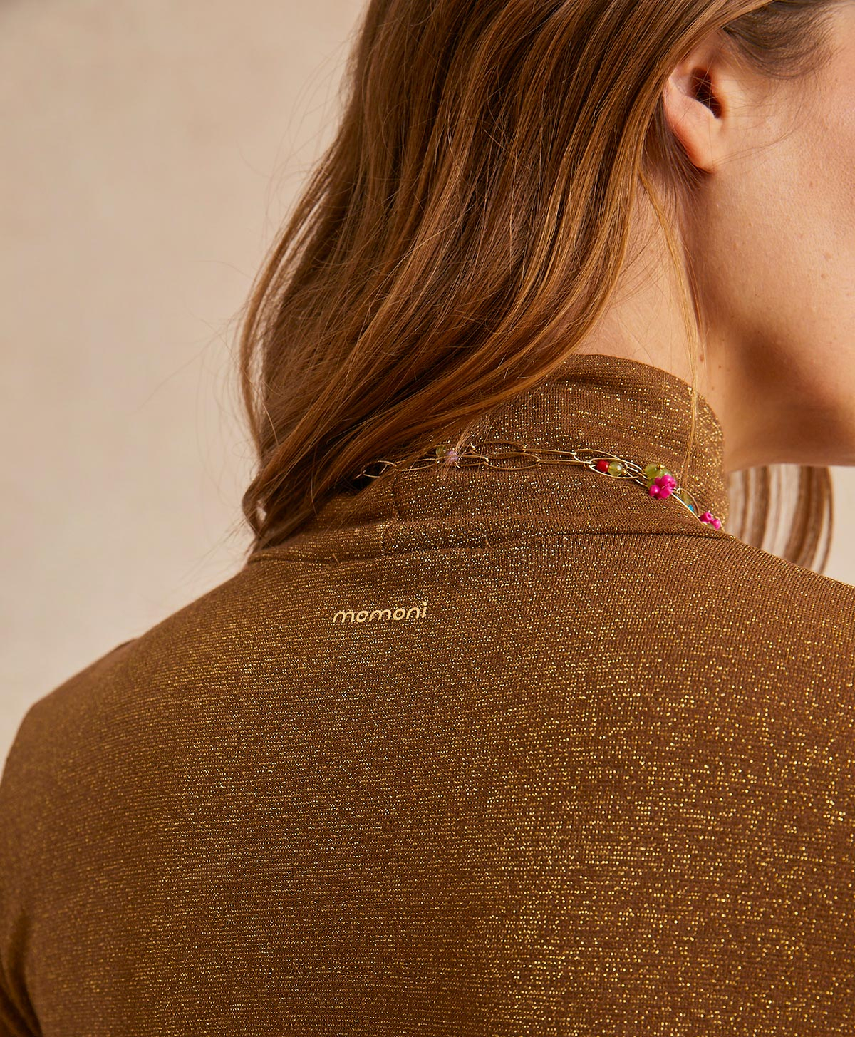 RODOLPHE TSHIRT IN LUREX JERSEY - CIGAR BROWN - Momonì
