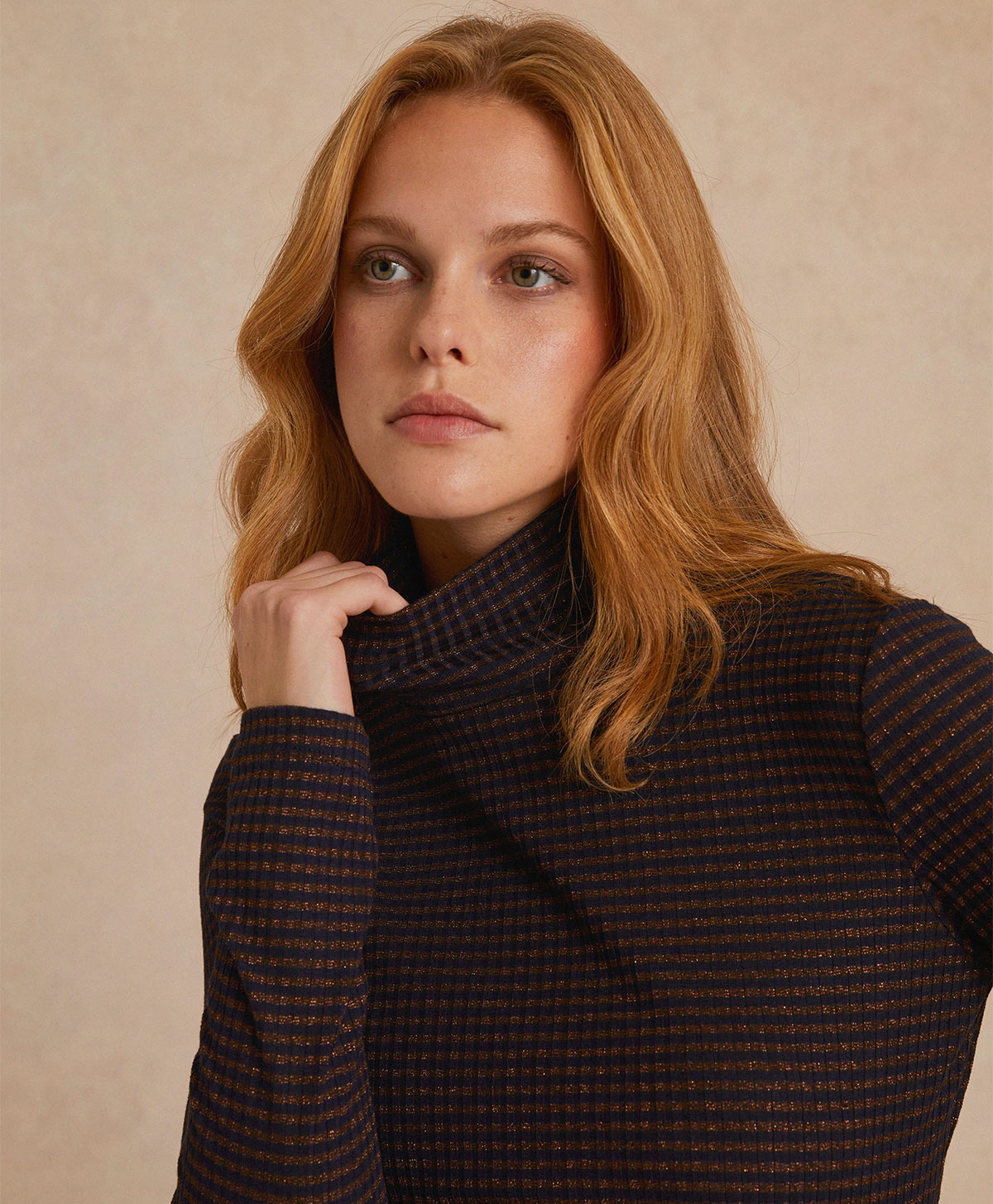 RODOLPHE TSHIRT IN LUREX RIB STRIPE - BLUE/BRONZE - Momonì