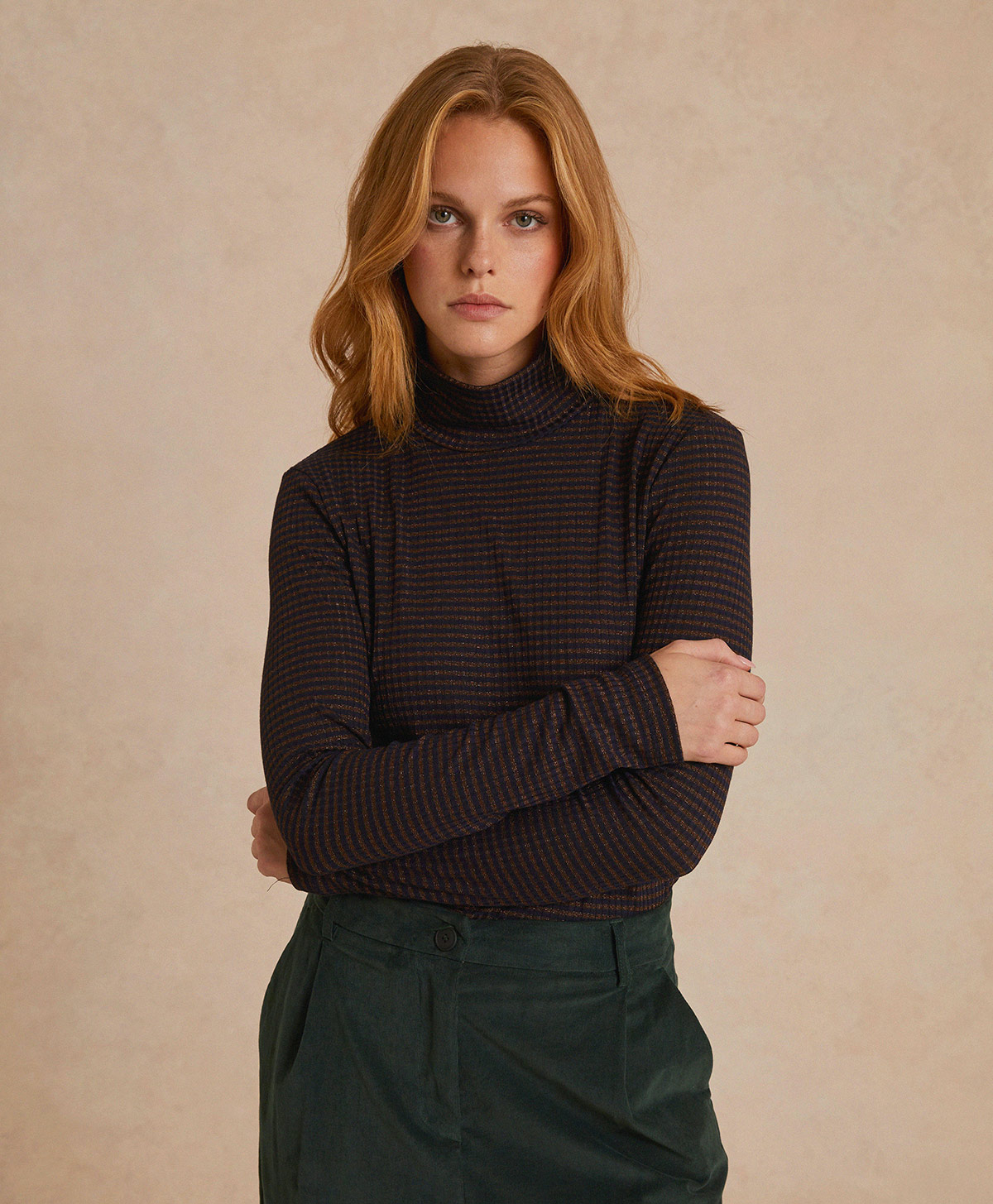 RODOLPHE TSHIRT IN LUREX RIB STRIPE - BLUE/BRONZE - Momonì