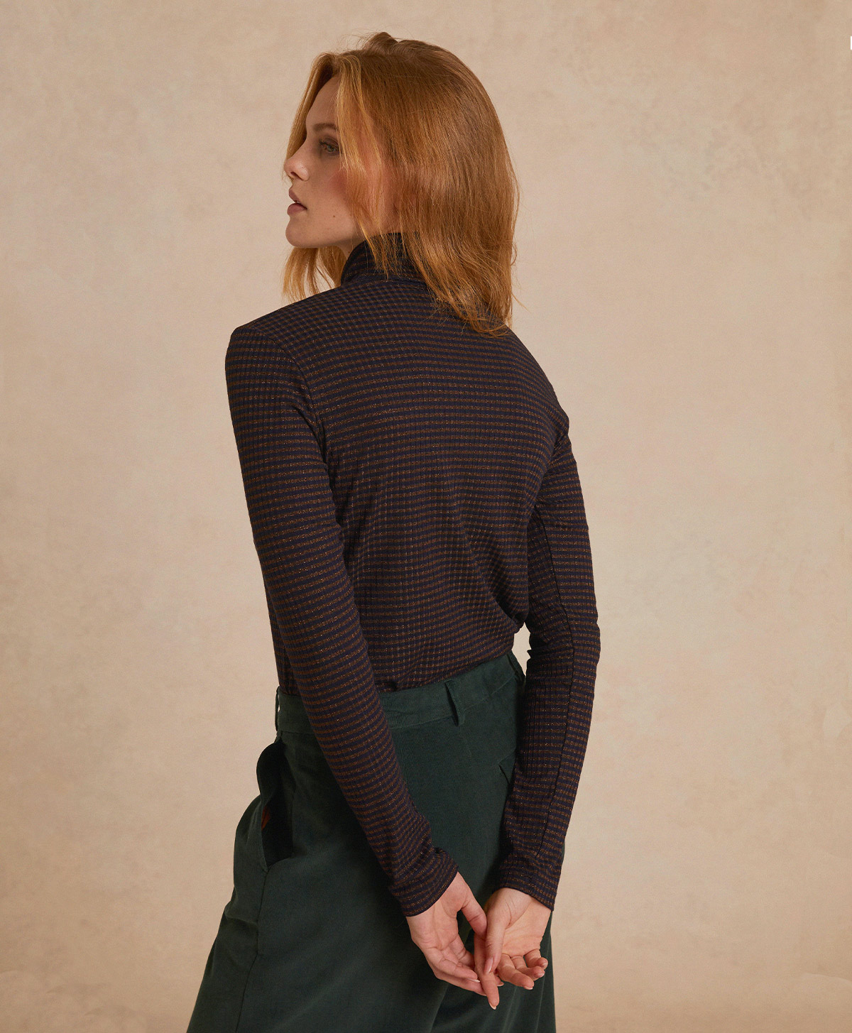 RODOLPHE TSHIRT IN LUREX RIB STRIPE - BLUE/BRONZE - Momonì