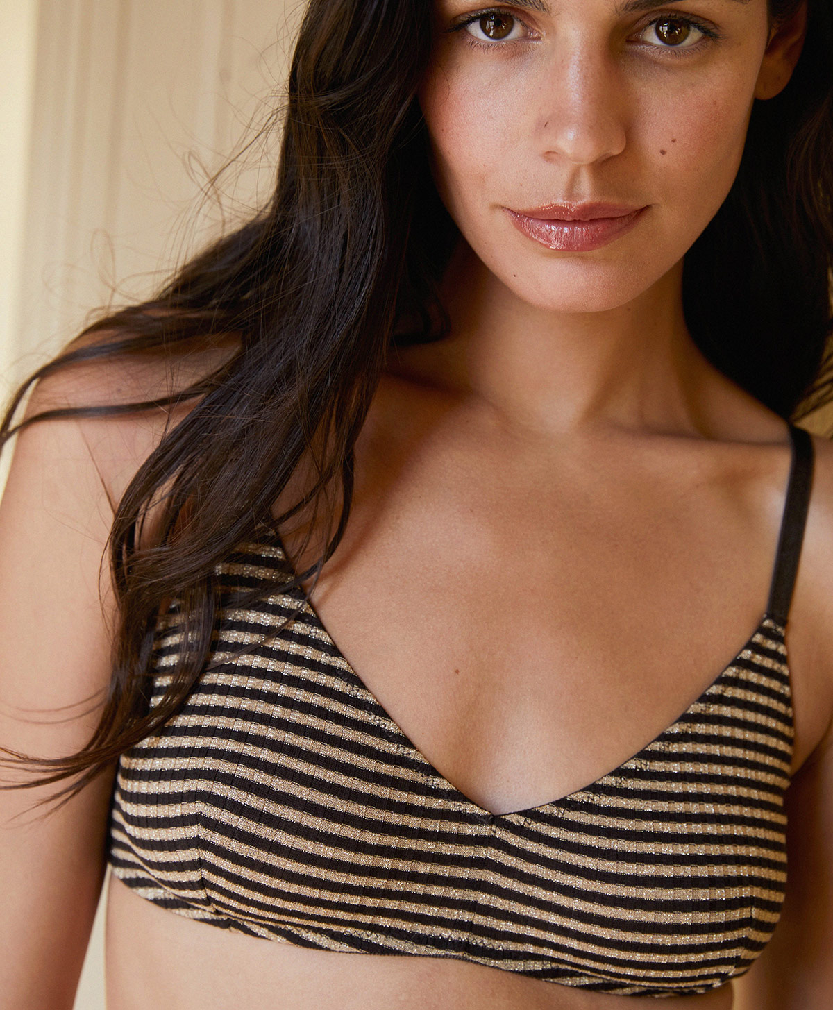 LUCAS BRA IN LUREX RIB STRIPE - DARK/GOLD - Momonì