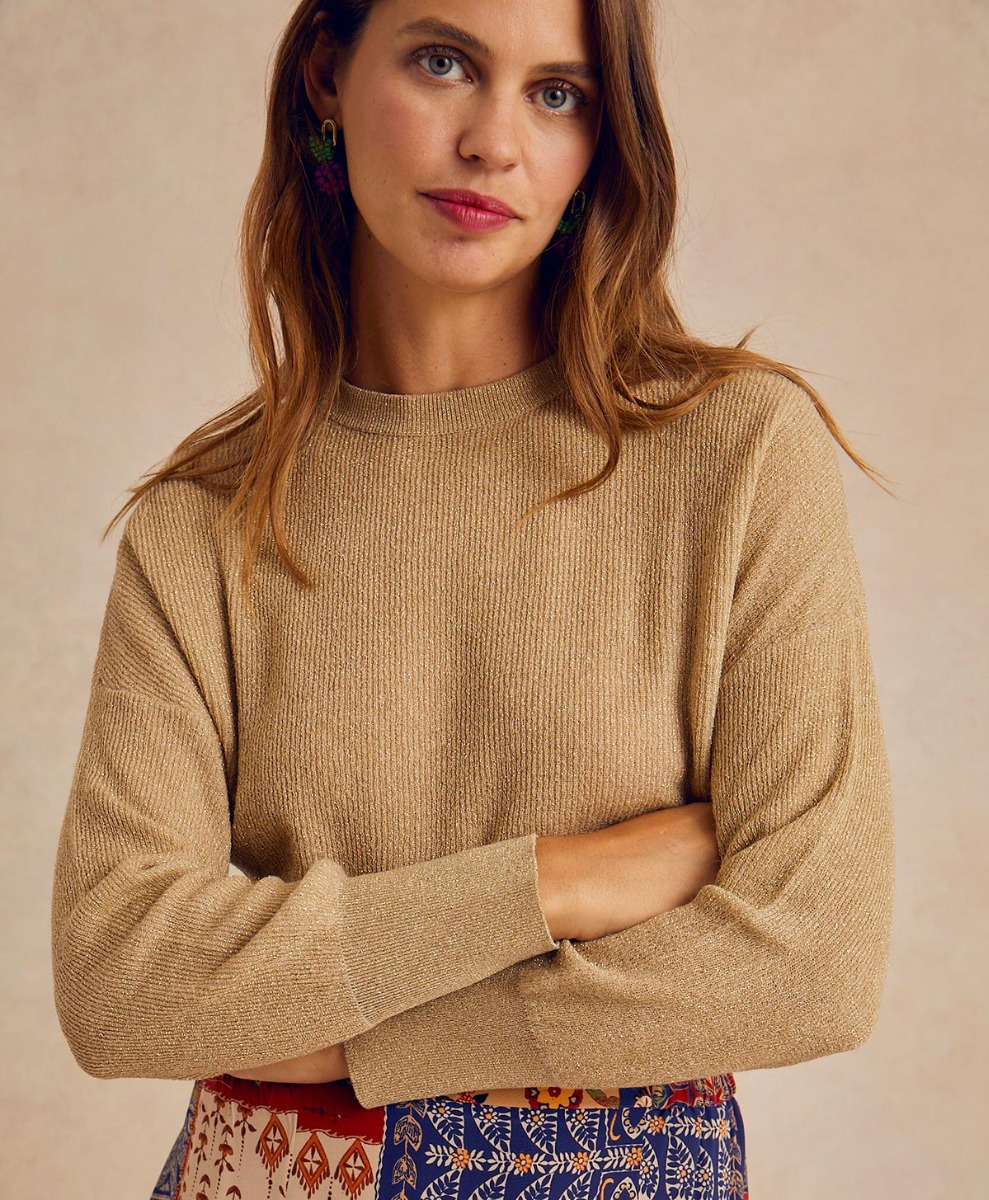DESIRE' KNITWEAR IN LIGHT ALPACA/LUREX - BEIGE - Momonì