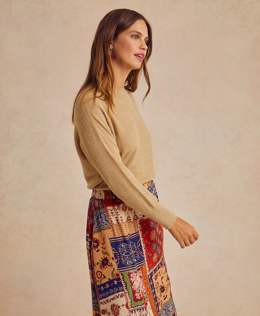 DESIRE' KNITWEAR IN LIGHT ALPACA/LUREX - BEIGE - Momonì