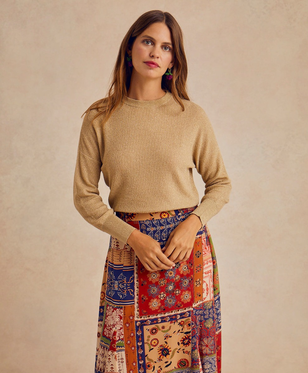 DESIRE' KNITWEAR IN LIGHT ALPACA/LUREX - BEIGE - Momonì
