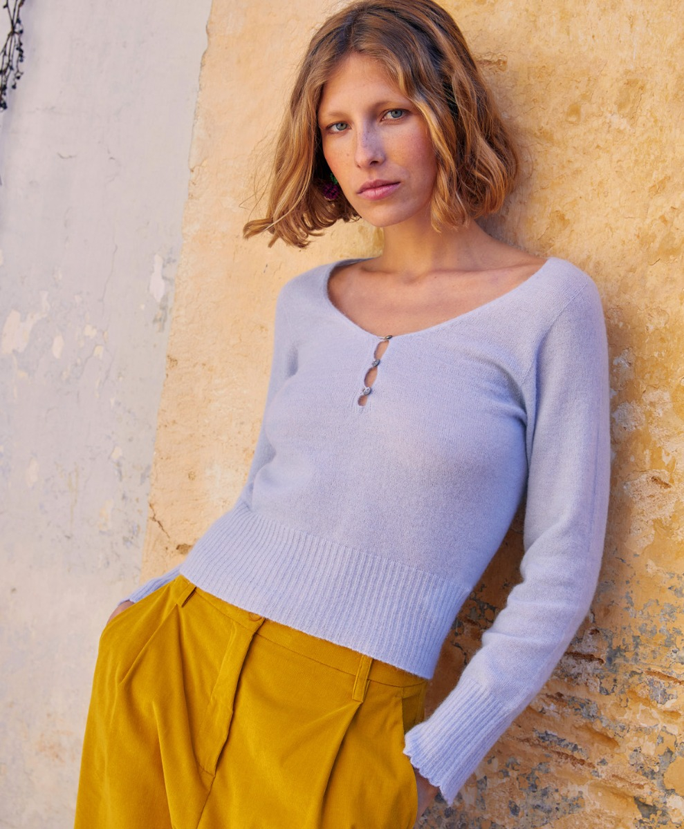 TRICOT ELOI EN MOHAIR DOUX STRETCH - BLEU CIEL - Momonì