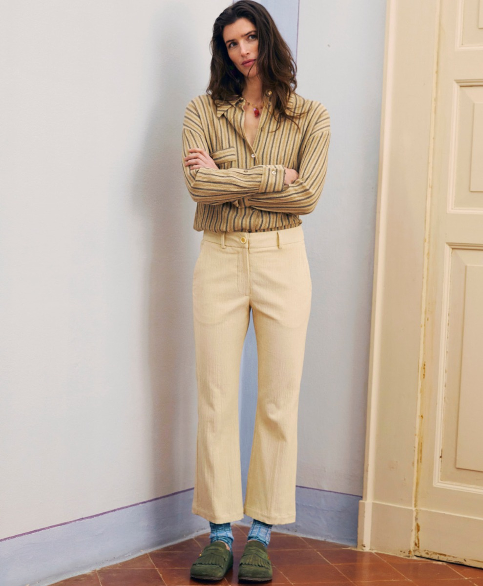 INDRA PANT IN STRETCH RIBBED CO/MO - BUTTER - Momonì