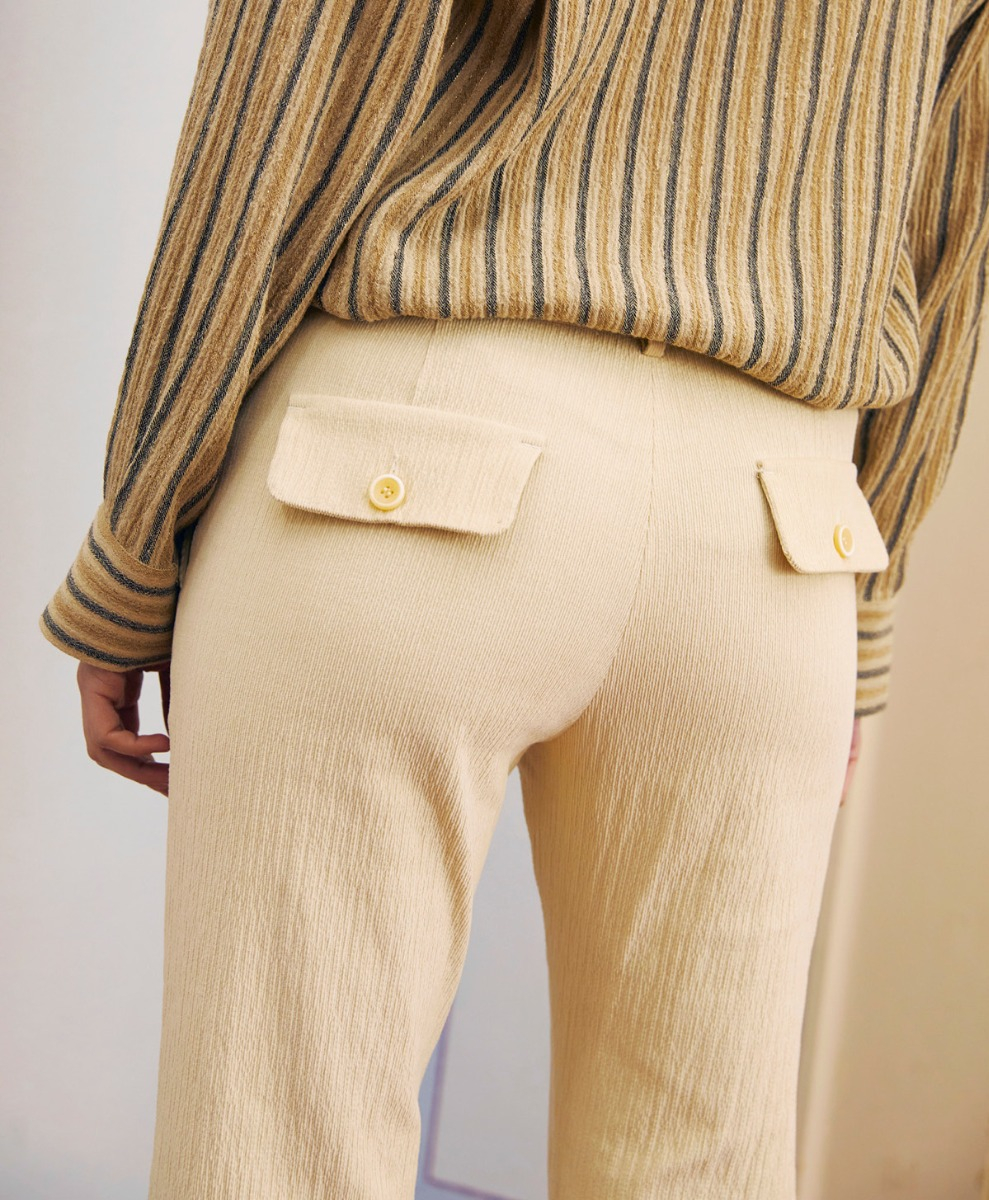 INDRA PANT IN STRETCH RIBBED CO/MO - BUTTER - Momonì