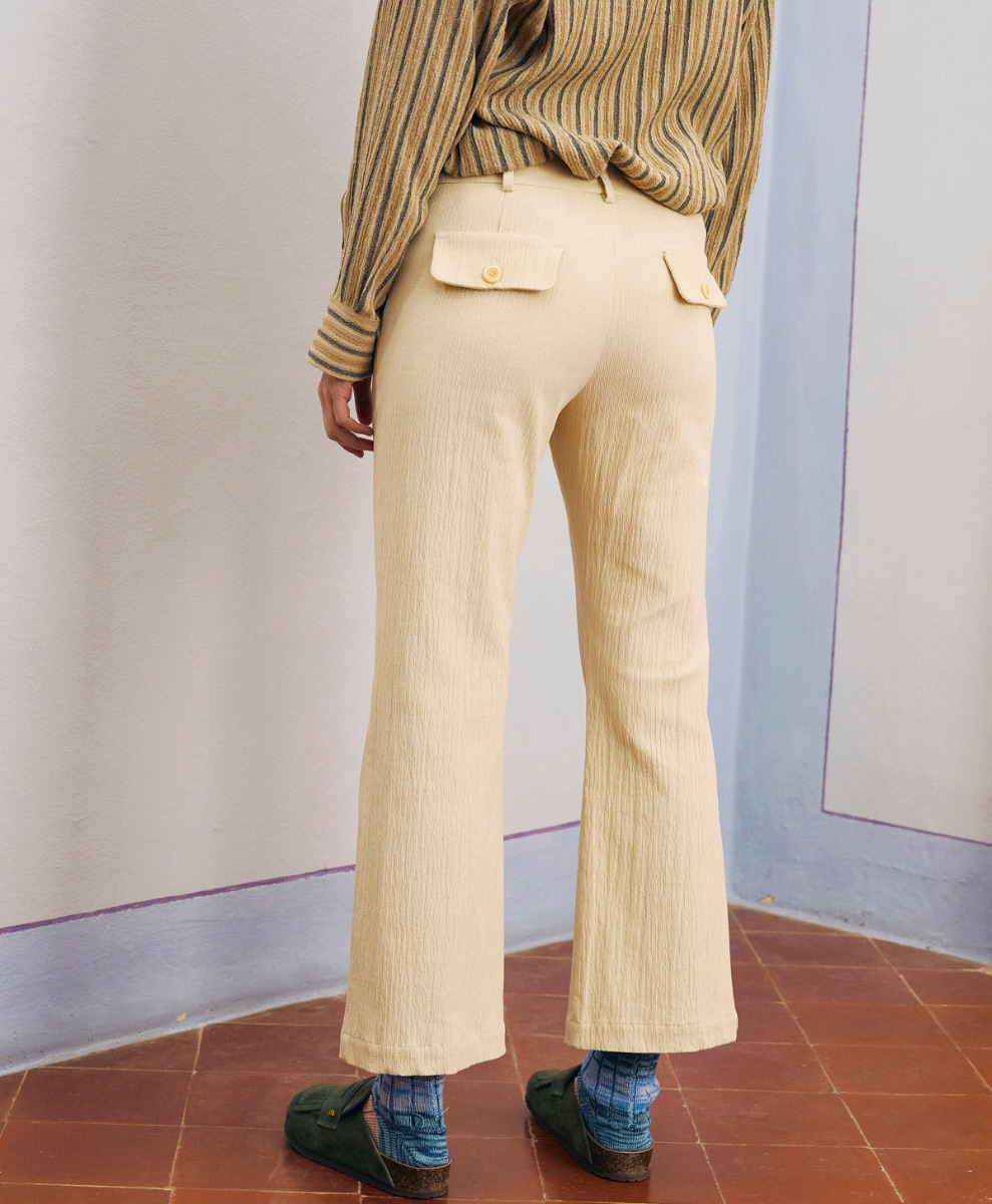 INDRA PANT IN STRETCH RIBBED CO/MO - BUTTER - Momonì