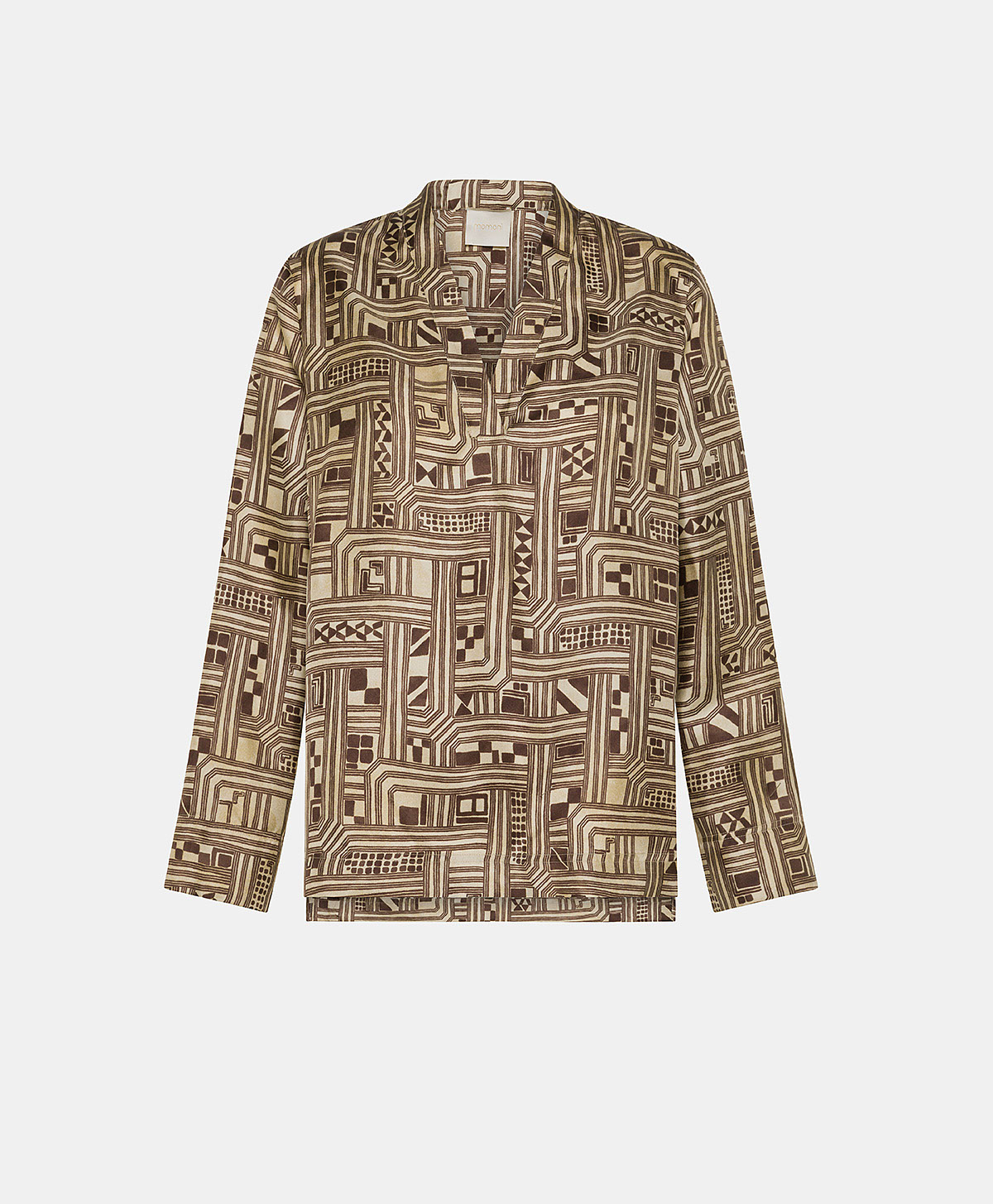 AMBROISE BLOUSE IN SILK TWILL - BEIGE/TOBACCO - Momonì