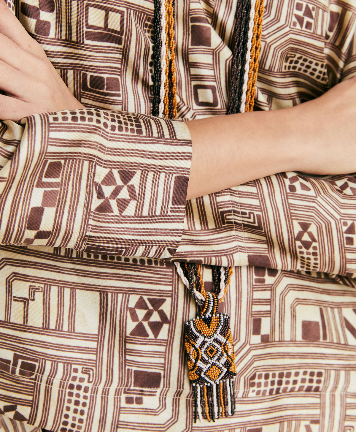 AMBROISE BLOUSE IN SILK TWILL - BEIGE/TOBACCO - Momonì
