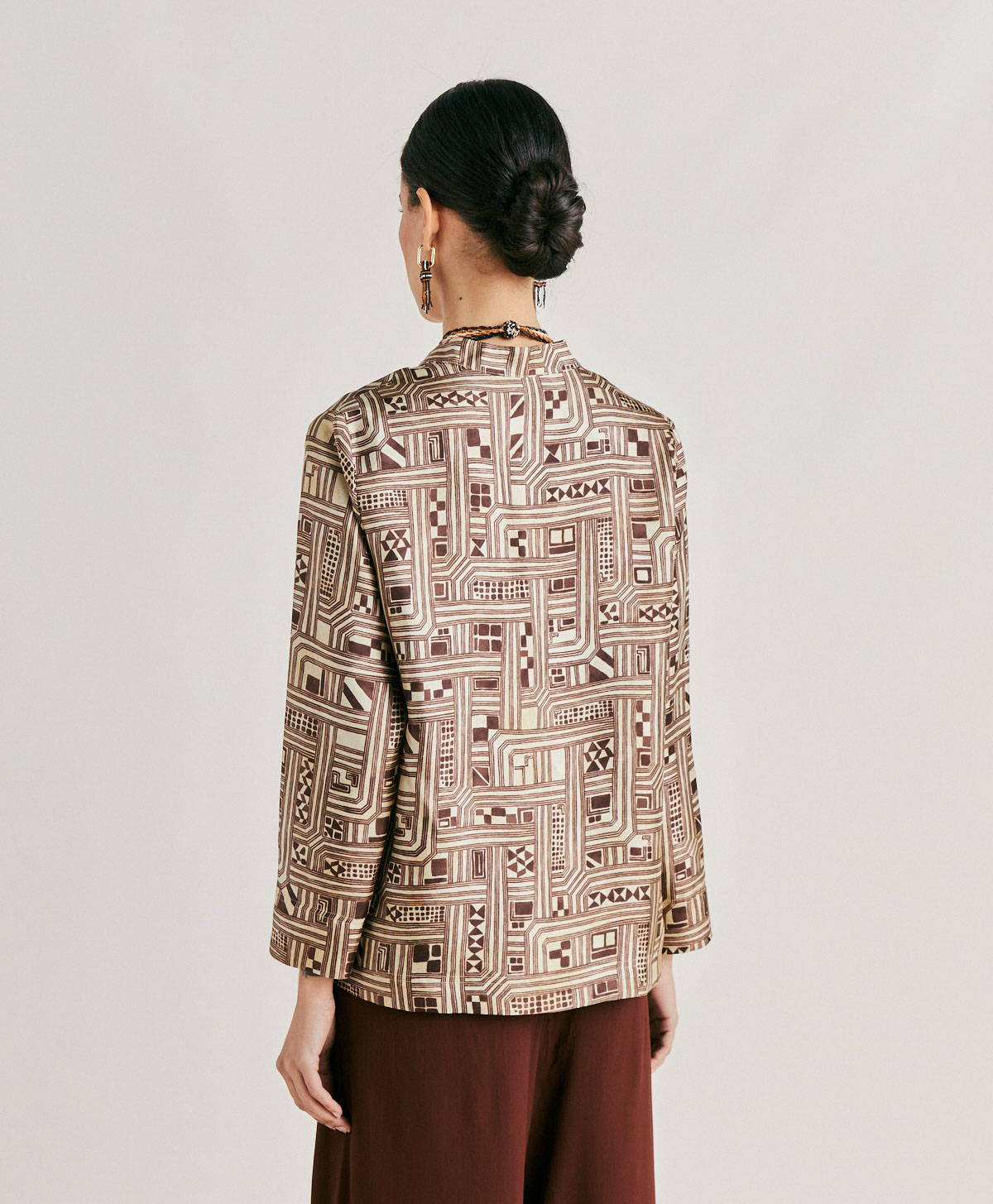 AMBROISE BLOUSE IN SILK TWILL - BEIGE/TOBACCO - Momonì