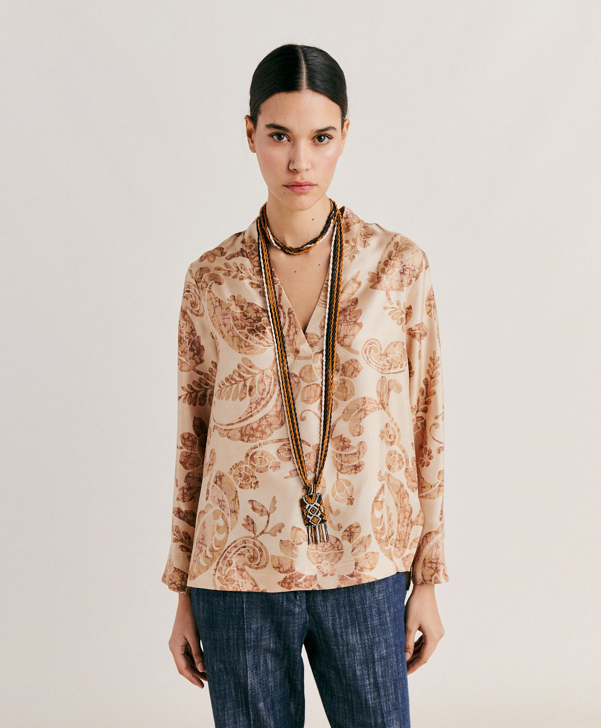 AMBROISE BLOUSE IN SILK TWILL - DUSTY PINK/MULTICOLOUR - Momonì