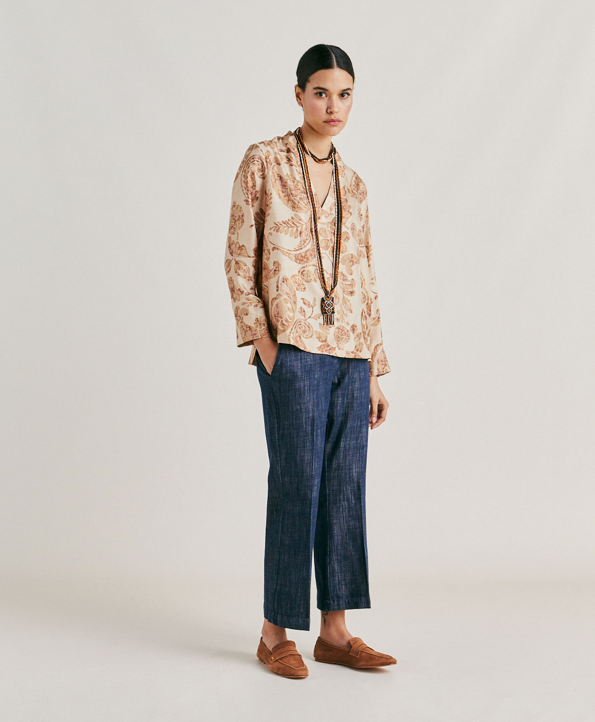 AMBROISE BLOUSE IN SILK TWILL - DUSTY PINK/MULTICOLOUR - Momonì