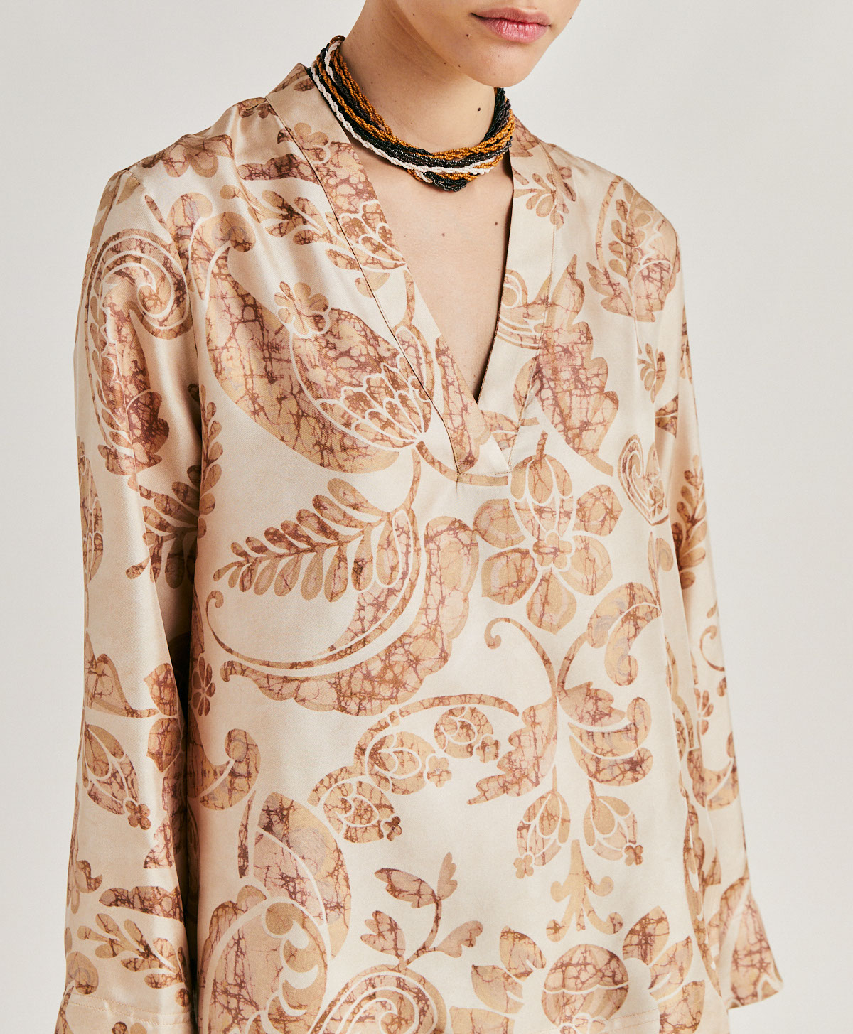 AMBROISE BLOUSE IN SILK TWILL - DUSTY PINK/MULTICOLOUR - Momonì