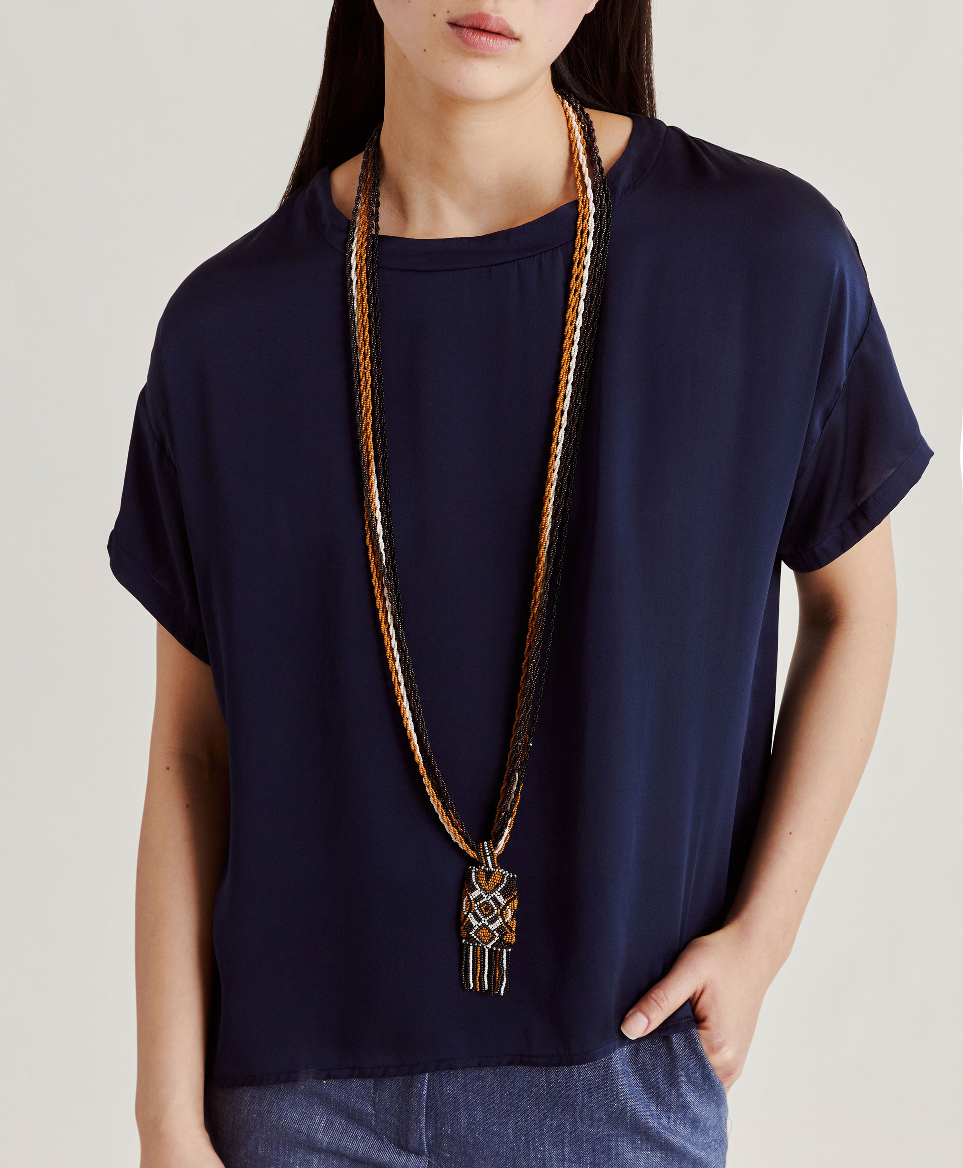 BLOUSE ALONSO EN SOIE UNIE - BLEU NUIT - Momonì