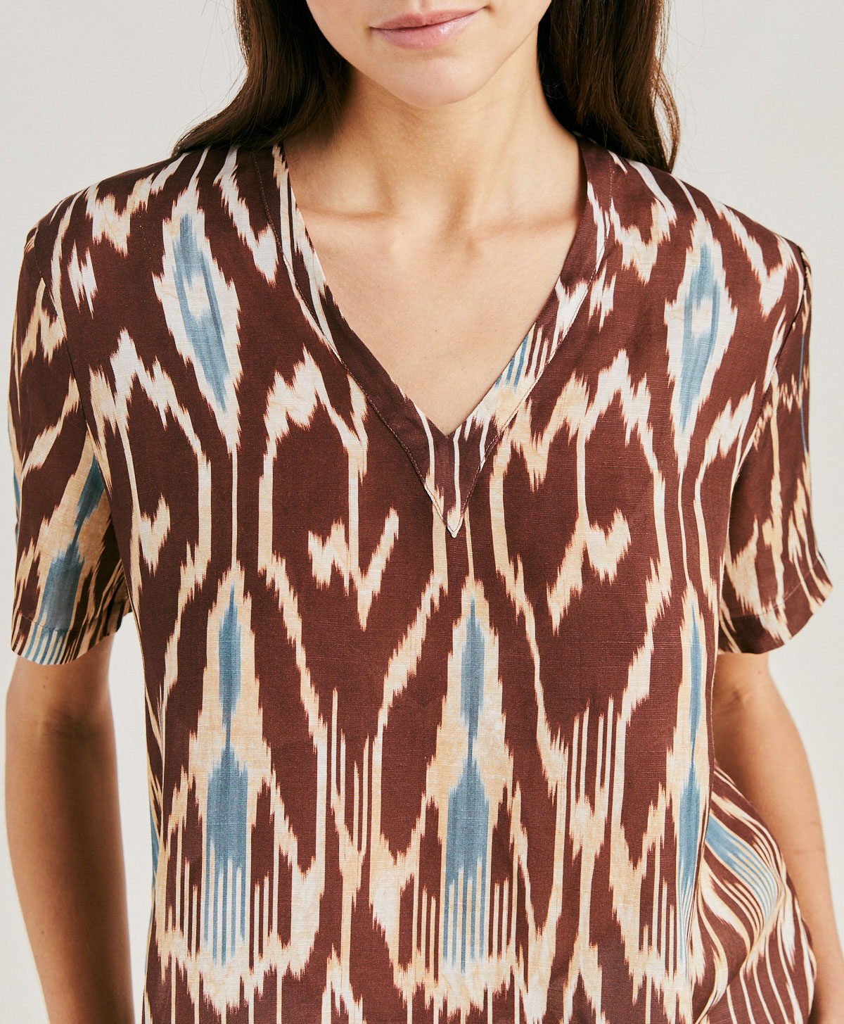 BLOUSE OSMANTO EN VISCOSE LIN IMPRIMÉ - CACAO MULTICOLORE - Momonì