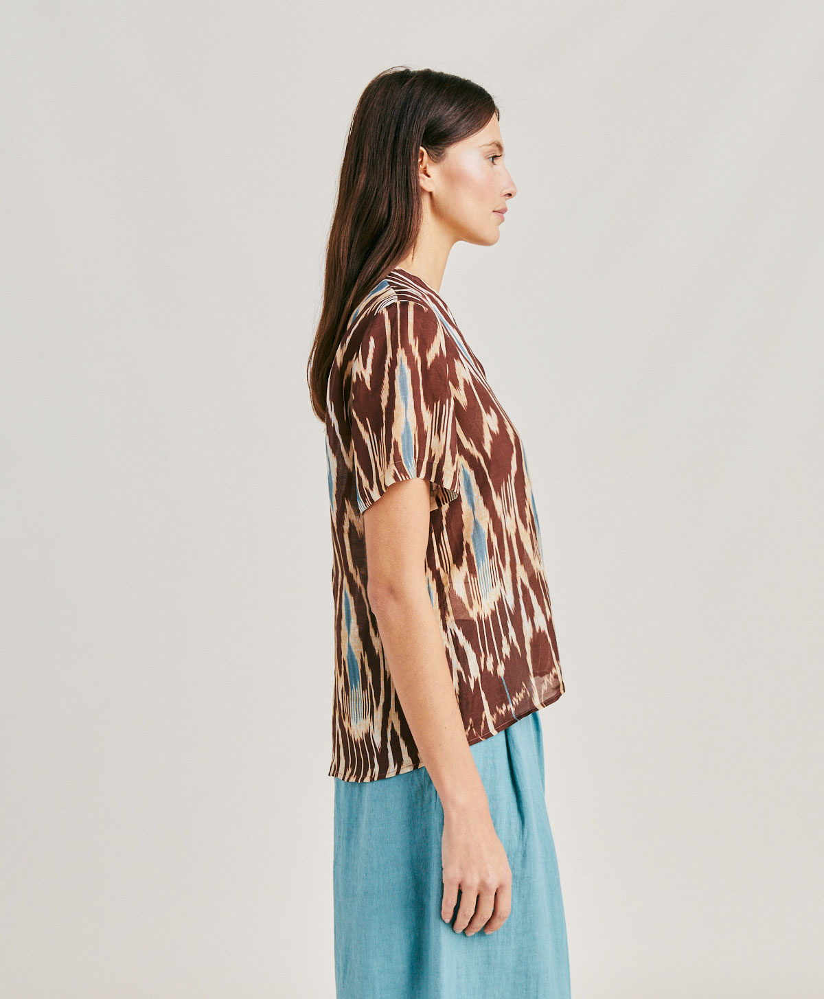 BLOUSE OSMANTO EN VISCOSE LIN IMPRIMÉ - CACAO MULTICOLORE - Momonì