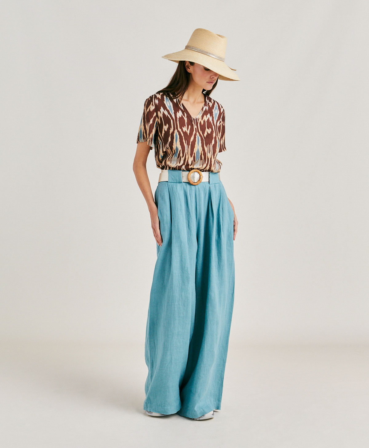 BLOUSE OSMANTO EN VISCOSE LIN IMPRIMÉ - CACAO MULTICOLORE - Momonì