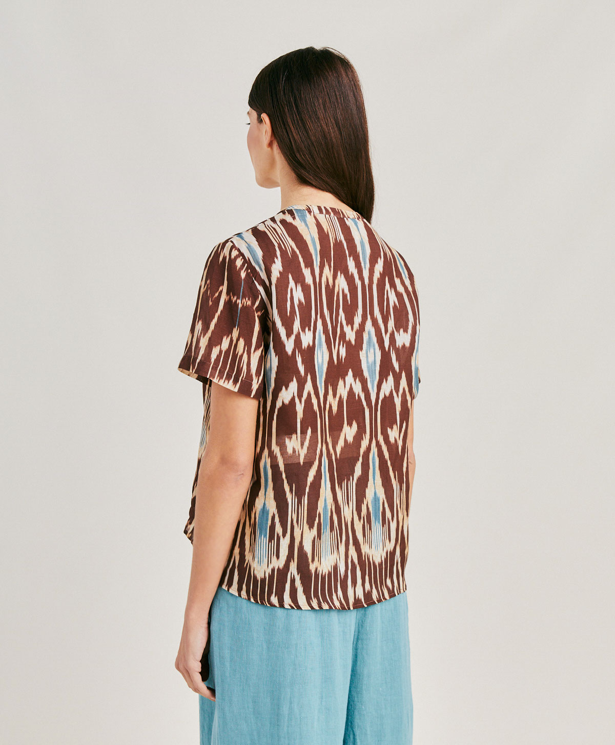 BLOUSE OSMANTO EN VISCOSE LIN IMPRIMÉ - CACAO MULTICOLORE - Momonì