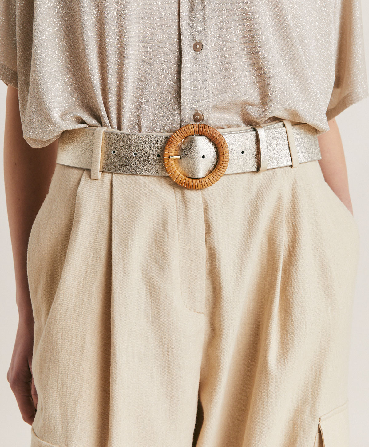 ADAH BELT IN LEATHER - LIGHT GOLD - Momonì