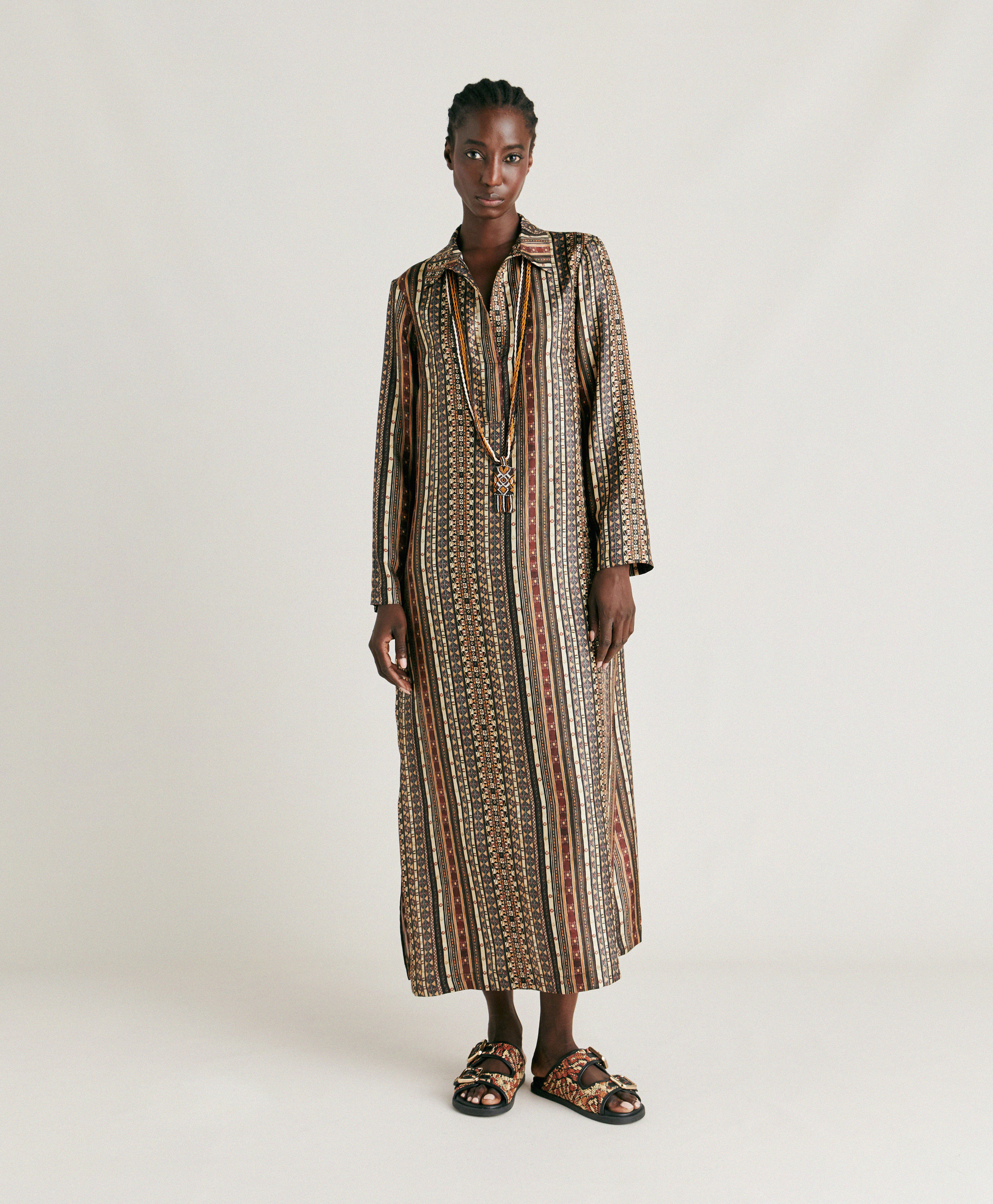 ALIGUSTA DRESS IN SILK TWILL - MULTICOLOR BLACK - Momonì