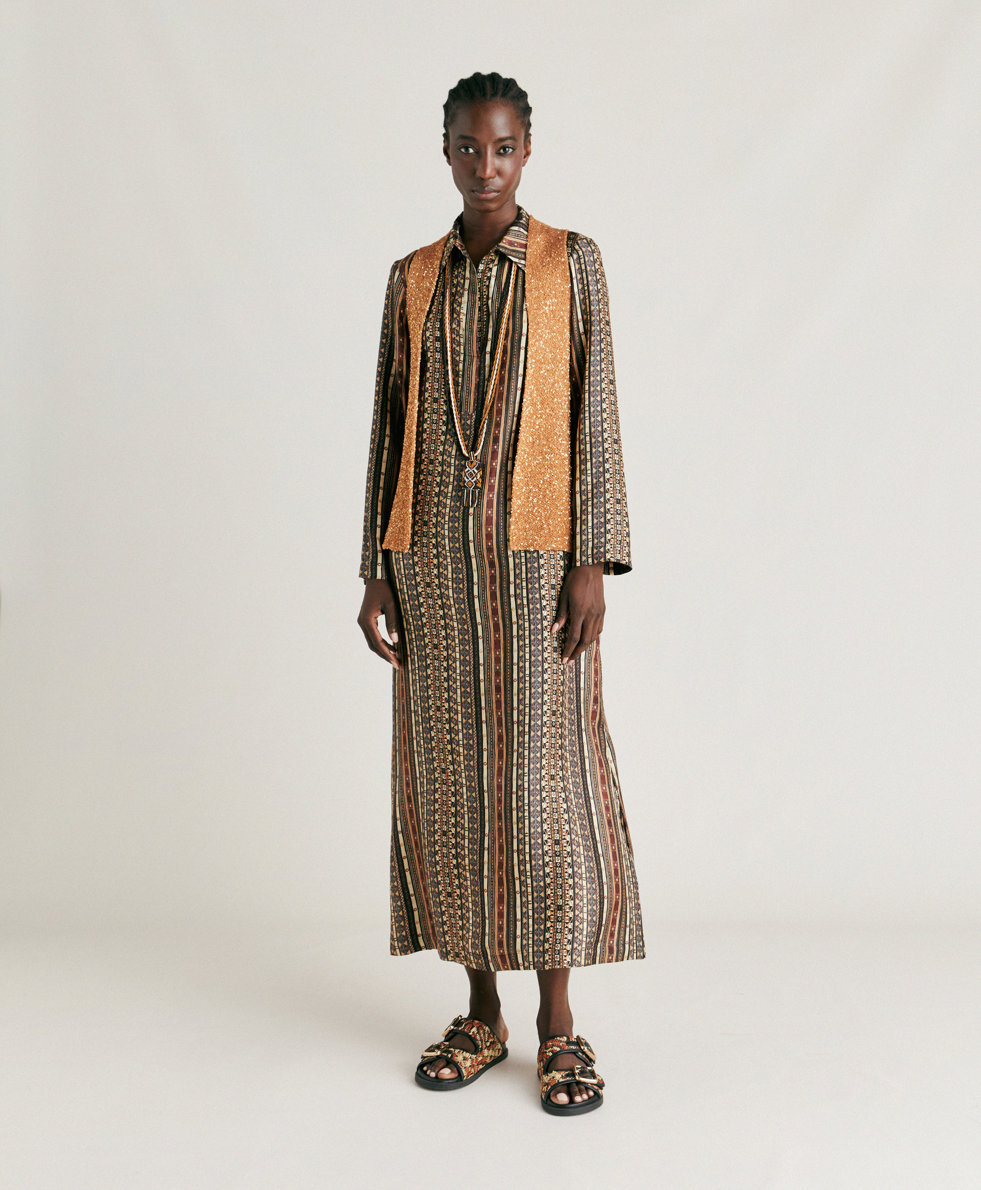 ALIGUSTA DRESS IN SILK TWILL - MULTICOLOR BLACK - Momonì