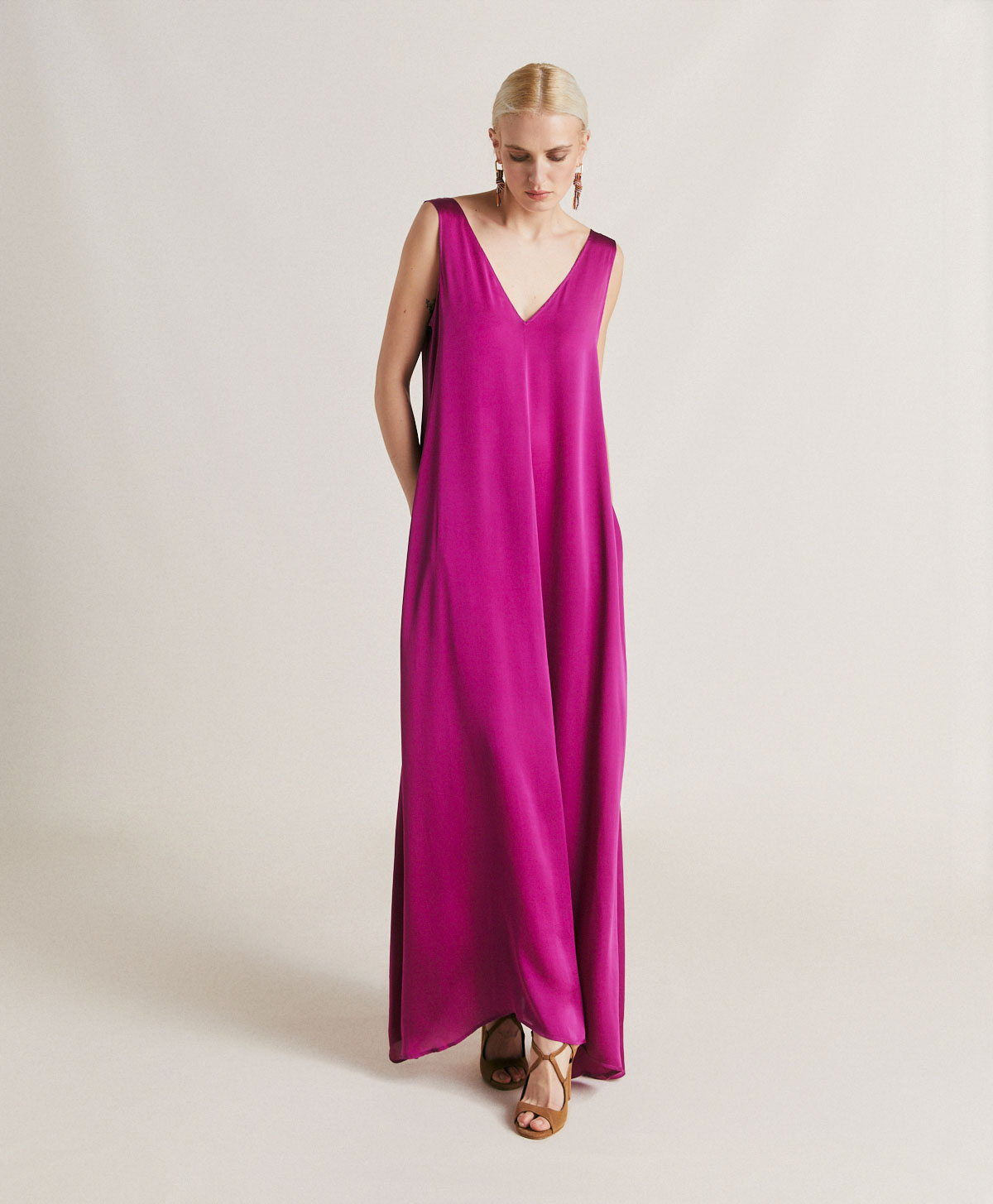 ROBE HELENA EN SOIE UNIE - CYCLAMEN - Momonì