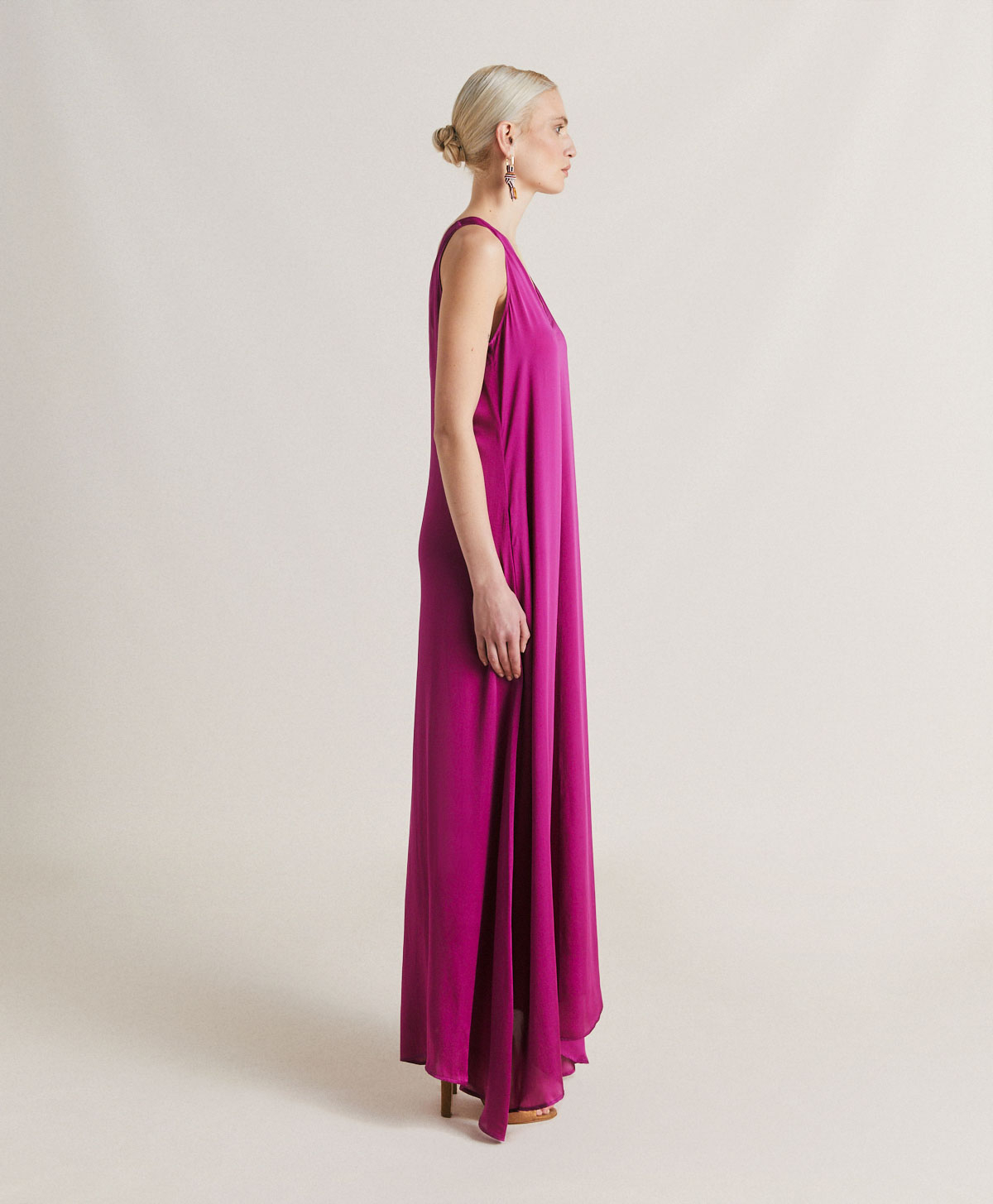 ROBE HELENA EN SOIE UNIE - CYCLAMEN - Momonì