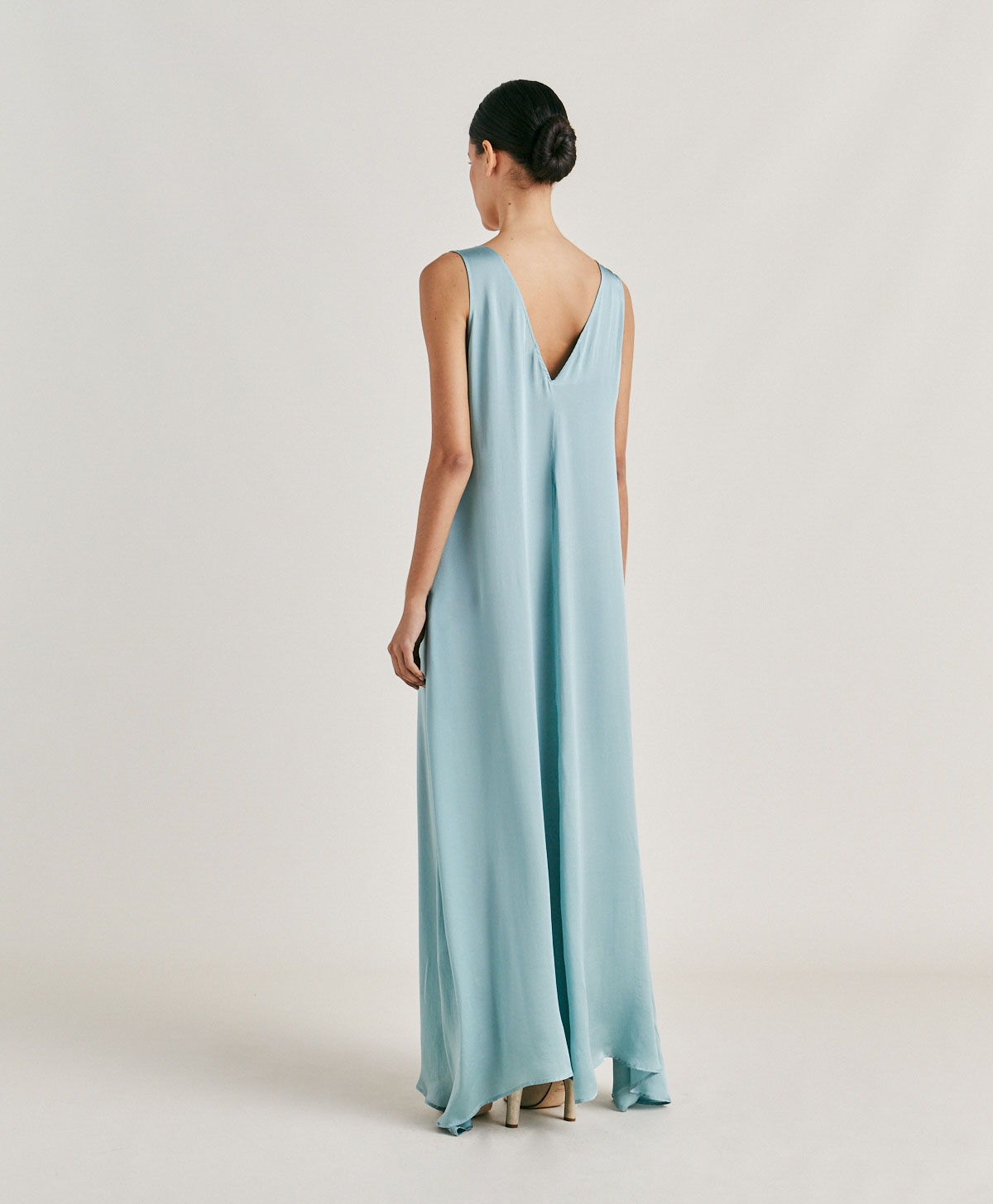 HELENA DRESS IN PLAIN SILK - CERULEAN - Momonì
