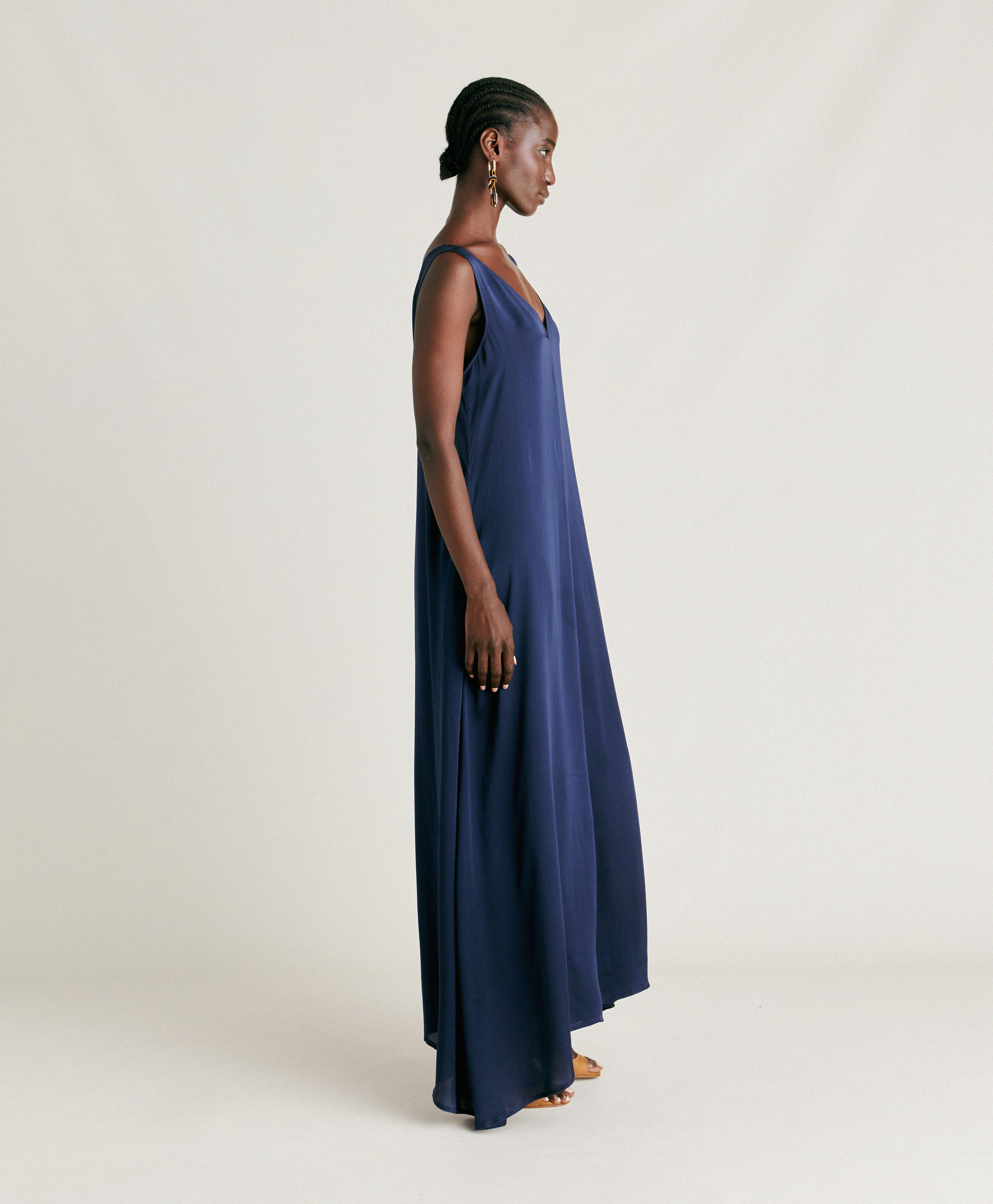 ROBE HELENA EN SOIE UNIE - BLEU NUIT - Momonì