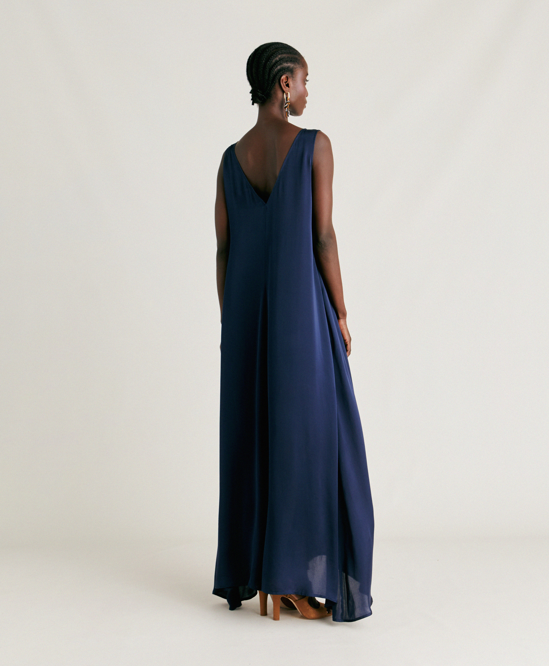 ROBE HELENA EN SOIE UNIE - BLEU NUIT - Momonì