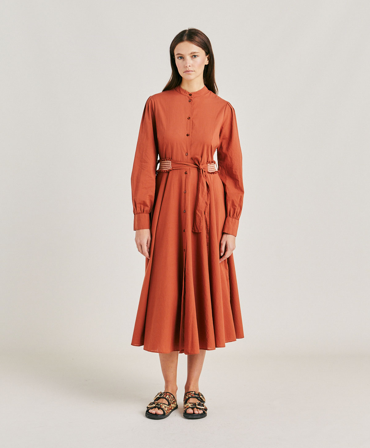 SINZIAS DRESS WITH COTTON VOILE - TERRACOTTA - Momonì