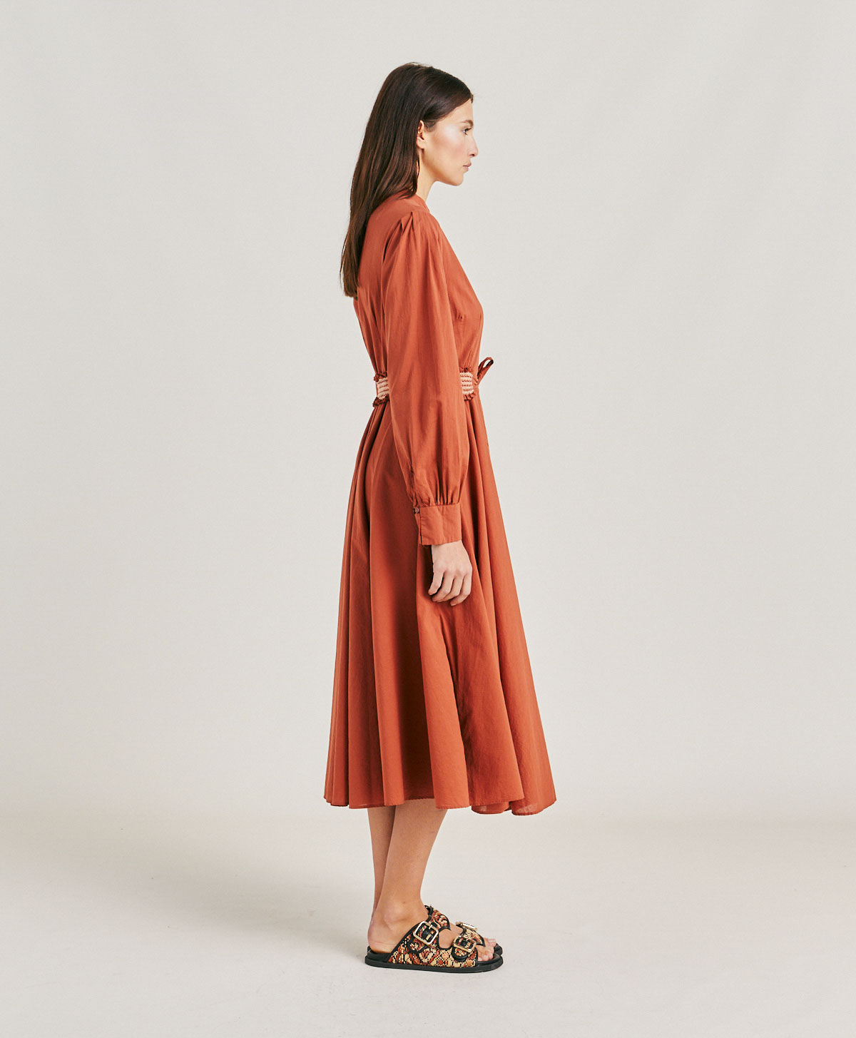 SINZIAS DRESS WITH COTTON VOILE - TERRACOTTA - Momonì