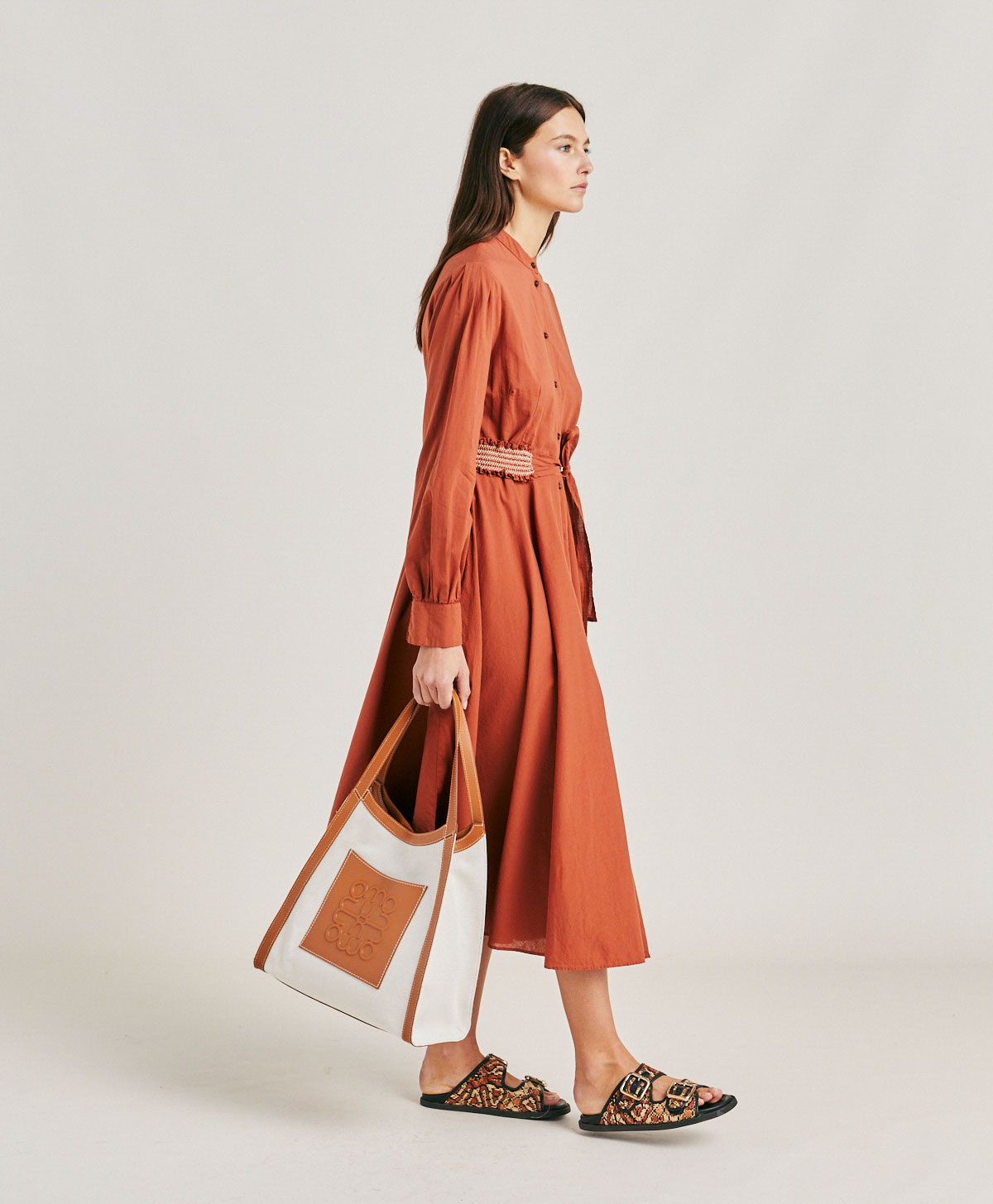 SINZIAS DRESS WITH COTTON VOILE - TERRACOTTA - Momonì