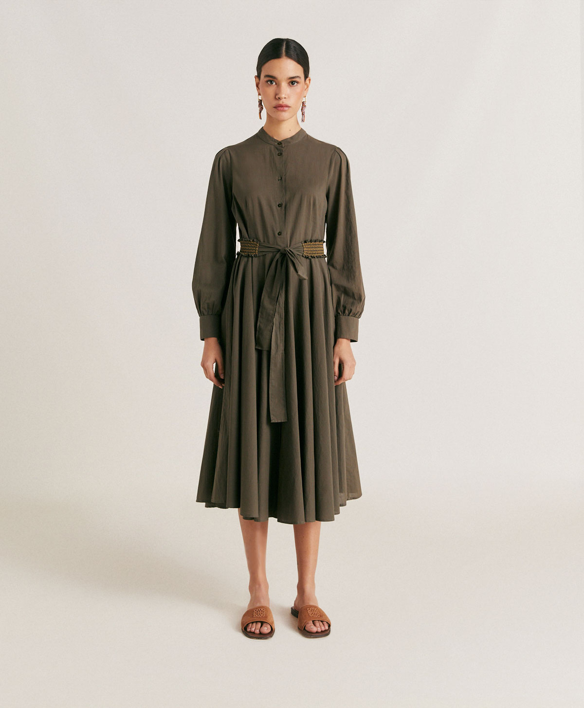 SINZIAS DRESS WITH COTTON VOILE - ARMY GREEN - Momonì