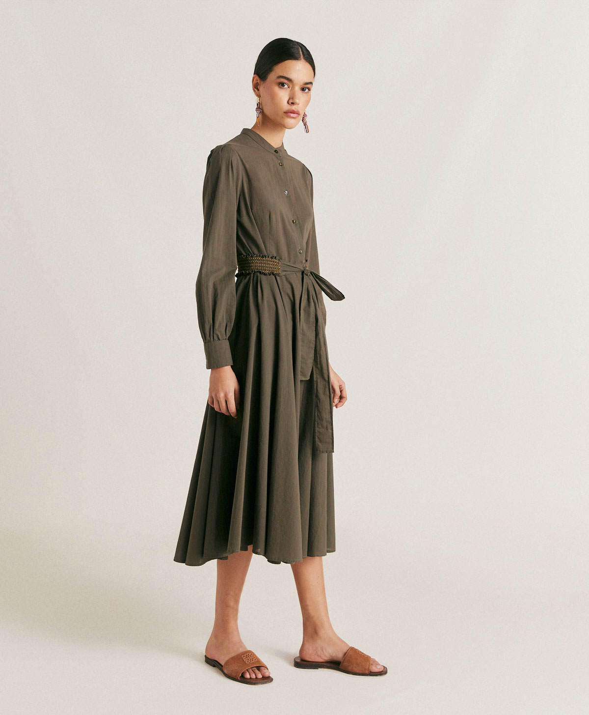 SINZIAS DRESS WITH COTTON VOILE - ARMY GREEN - Momonì
