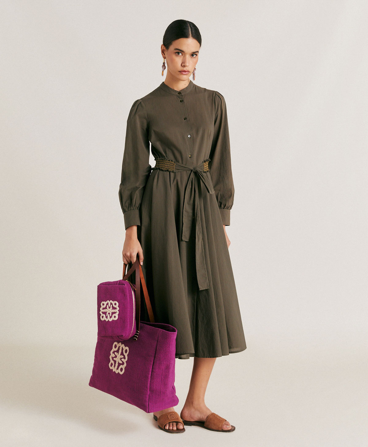 SINZIAS DRESS WITH COTTON VOILE - ARMY GREEN - Momonì