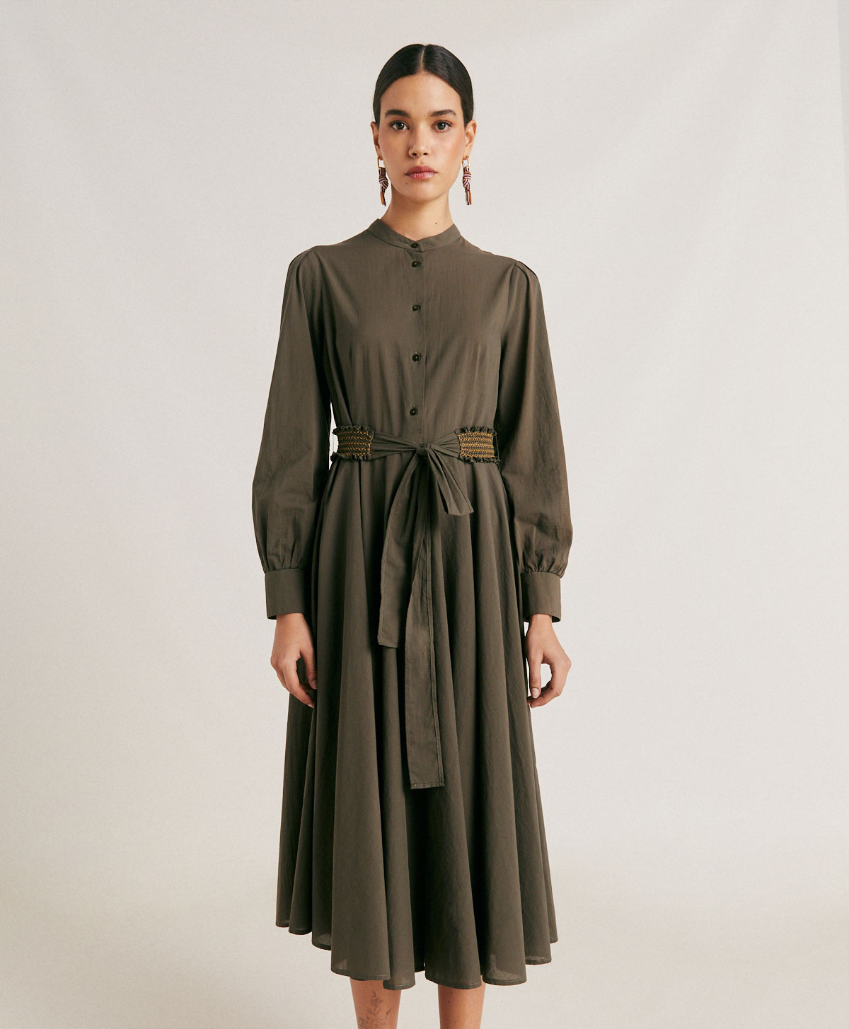 SINZIAS DRESS WITH COTTON VOILE - ARMY GREEN - Momonì