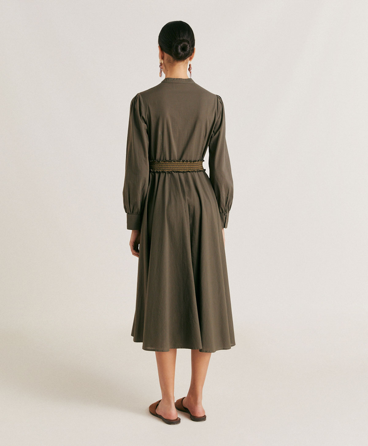 SINZIAS DRESS WITH COTTON VOILE - ARMY GREEN - Momonì
